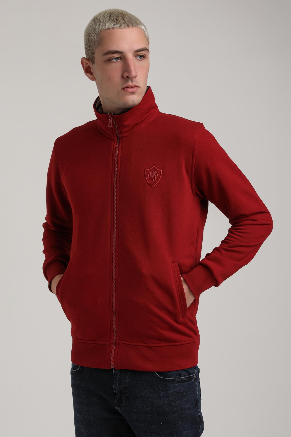 Dik Yaka Bordo Slim Fit Sweatshirt 24FWM60196