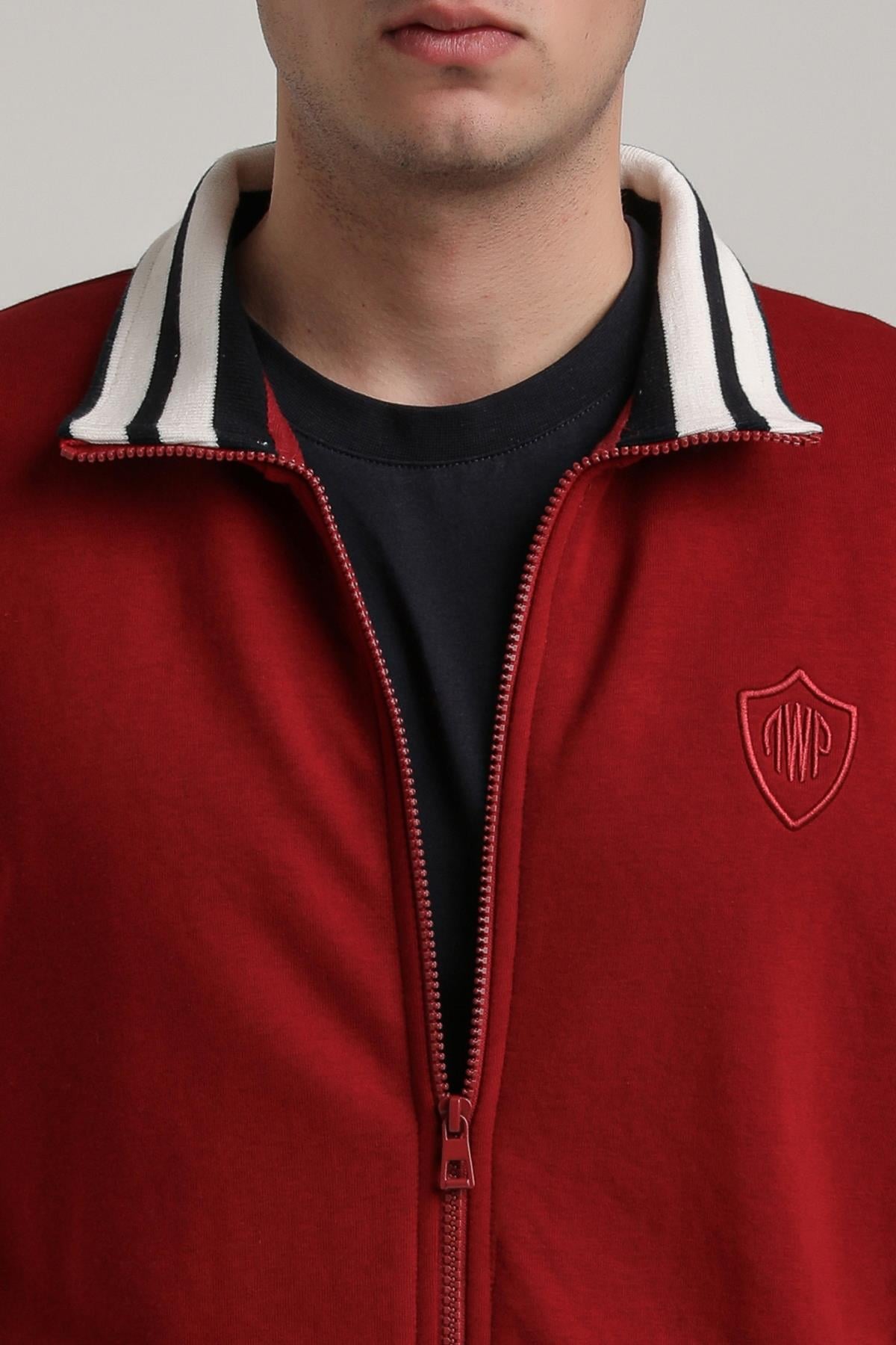 Dik Yaka Bordo Slim Fit Sweatshirt 24FWM60196