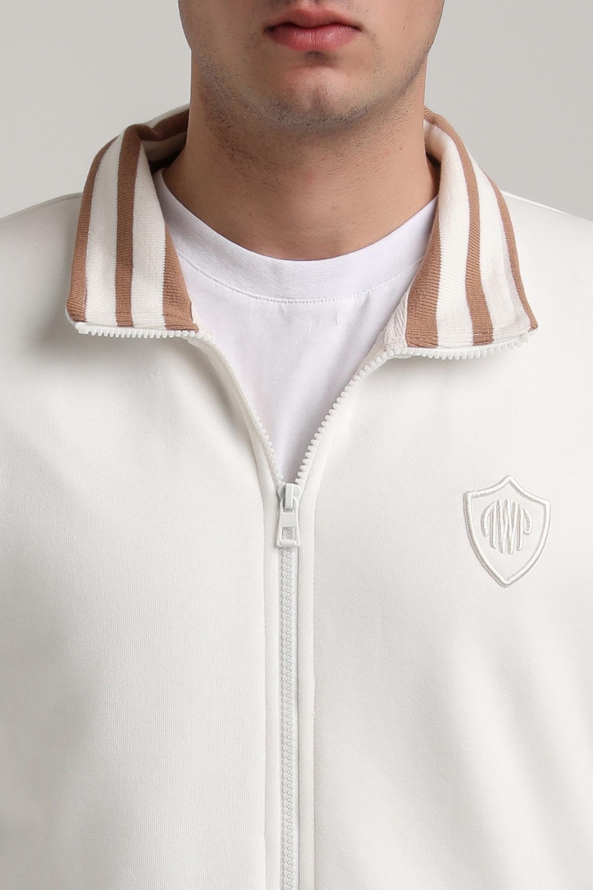 Dik Yaka Ekru Slim Fit Sweatshirt 24FWM60196