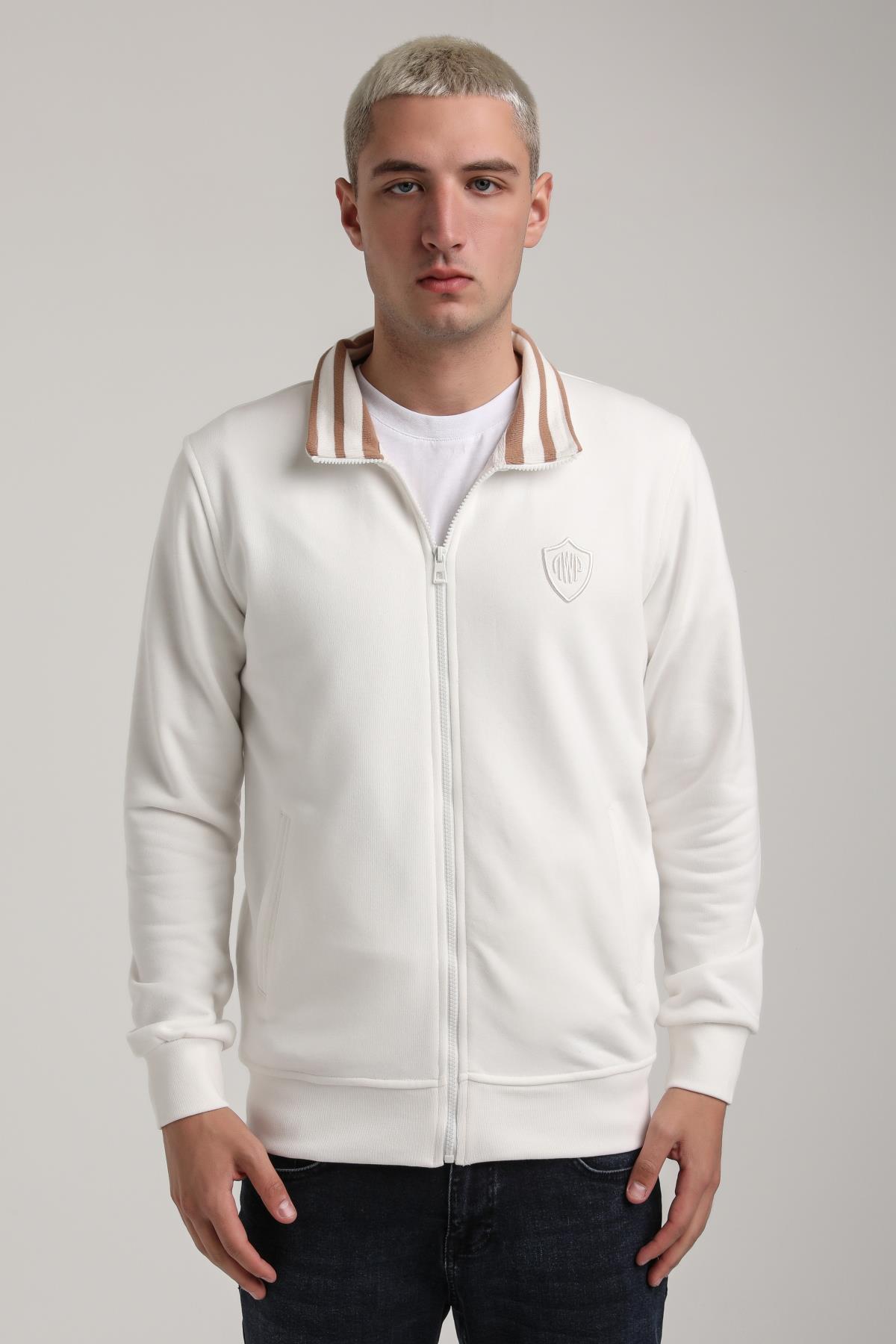 Dik Yaka Ekru Slim Fit Sweatshirt 24FWM60196