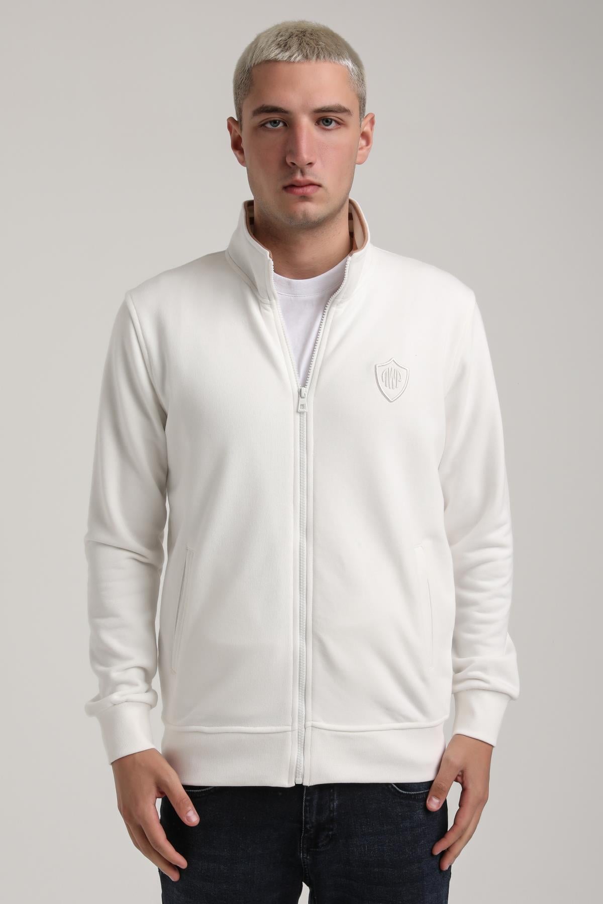 Dik Yaka Ekru Slim Fit Sweatshirt 24FWM60196