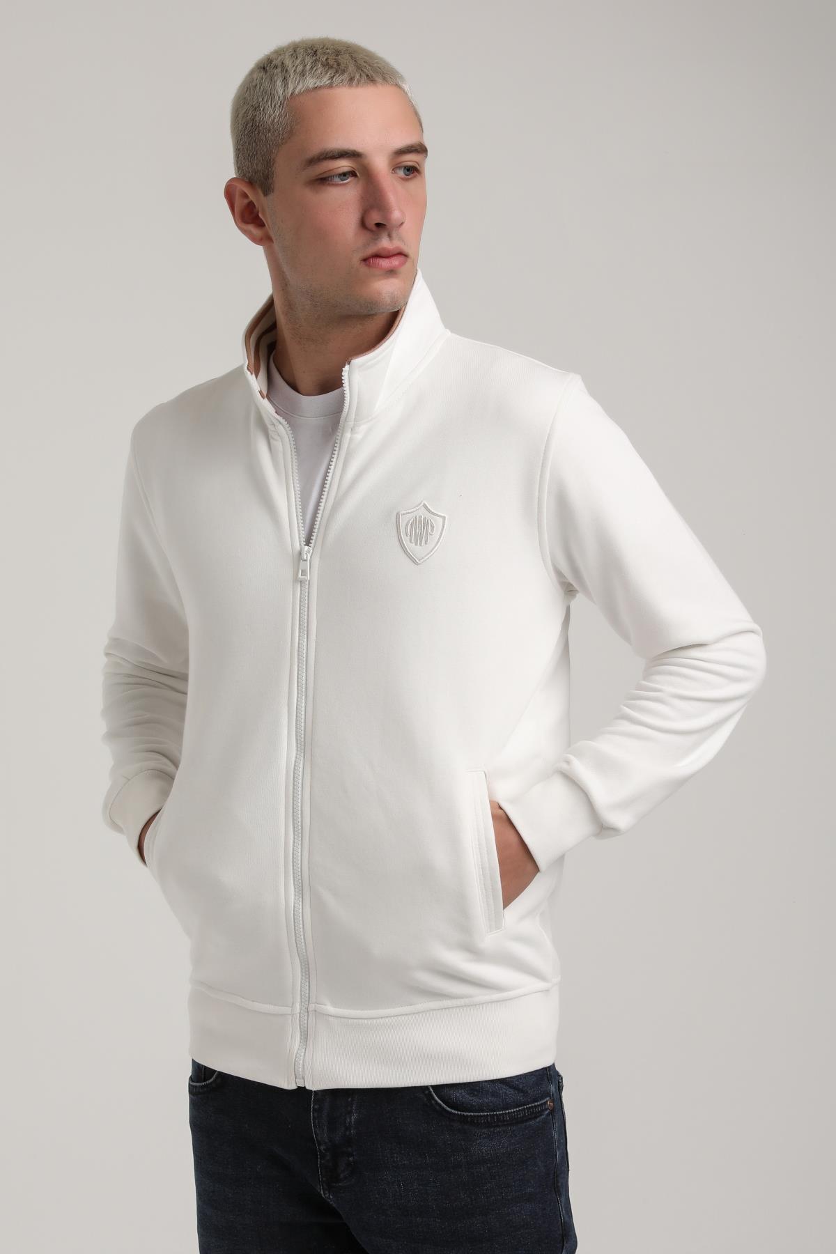 Dik Yaka Ekru Slim Fit Sweatshirt 24FWM60196