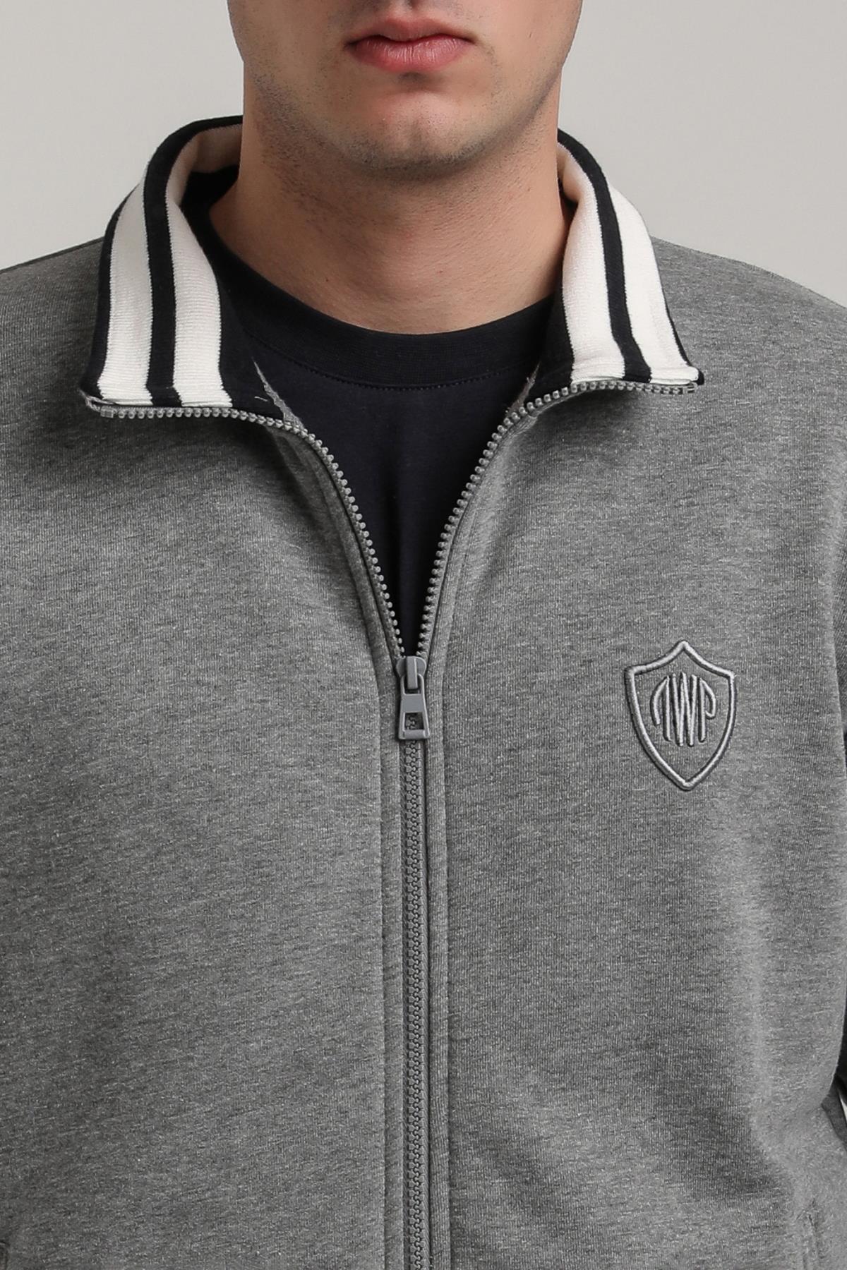 Dik Yaka Gri Melanj Slim Fit Sweatshirt 24FWM60196