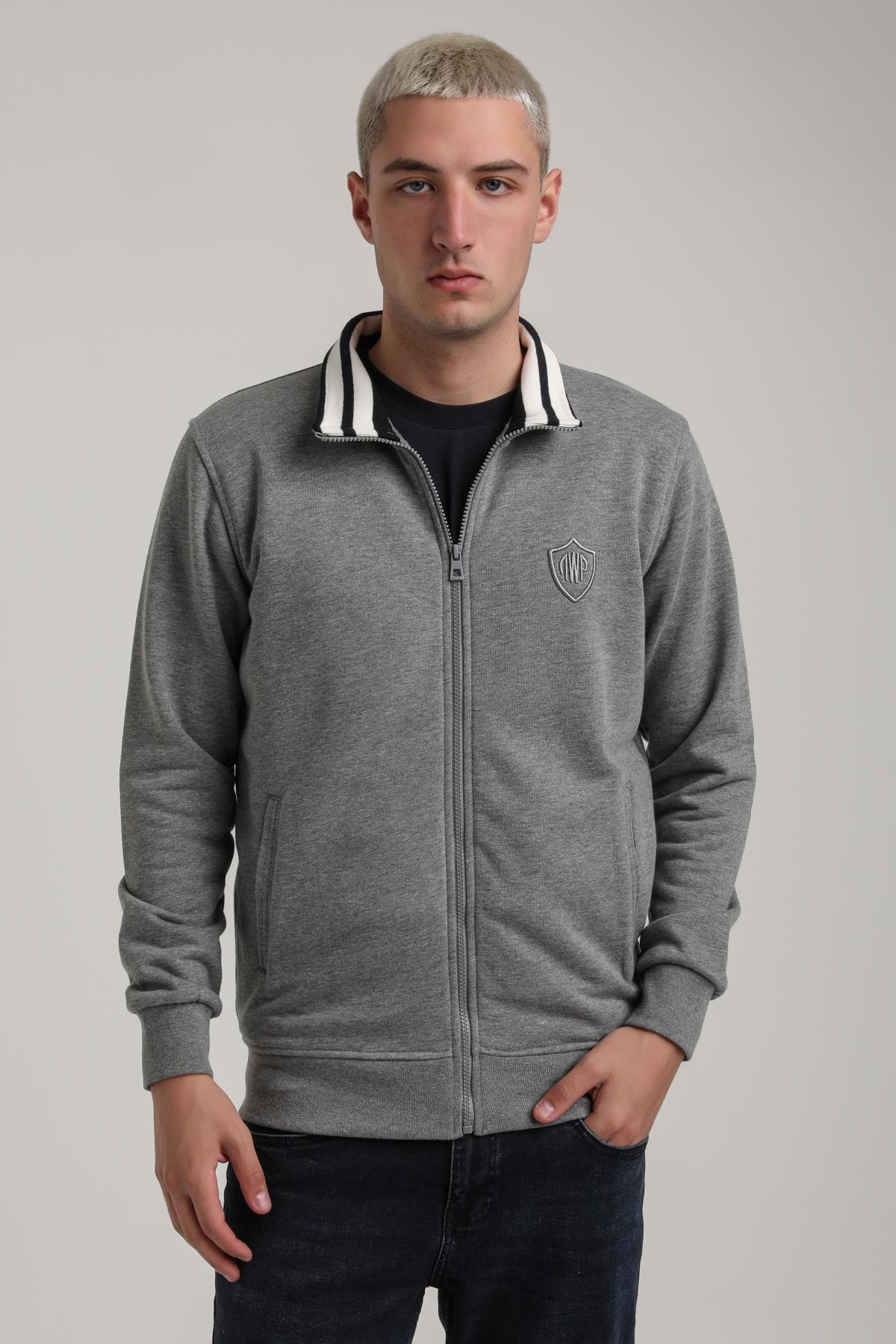 Dik Yaka Gri Melanj Slim Fit Sweatshirt 24FWM60196