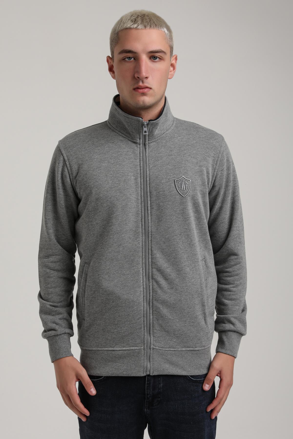 Dik Yaka Gri Melanj Slim Fit Sweatshirt 24FWM60196