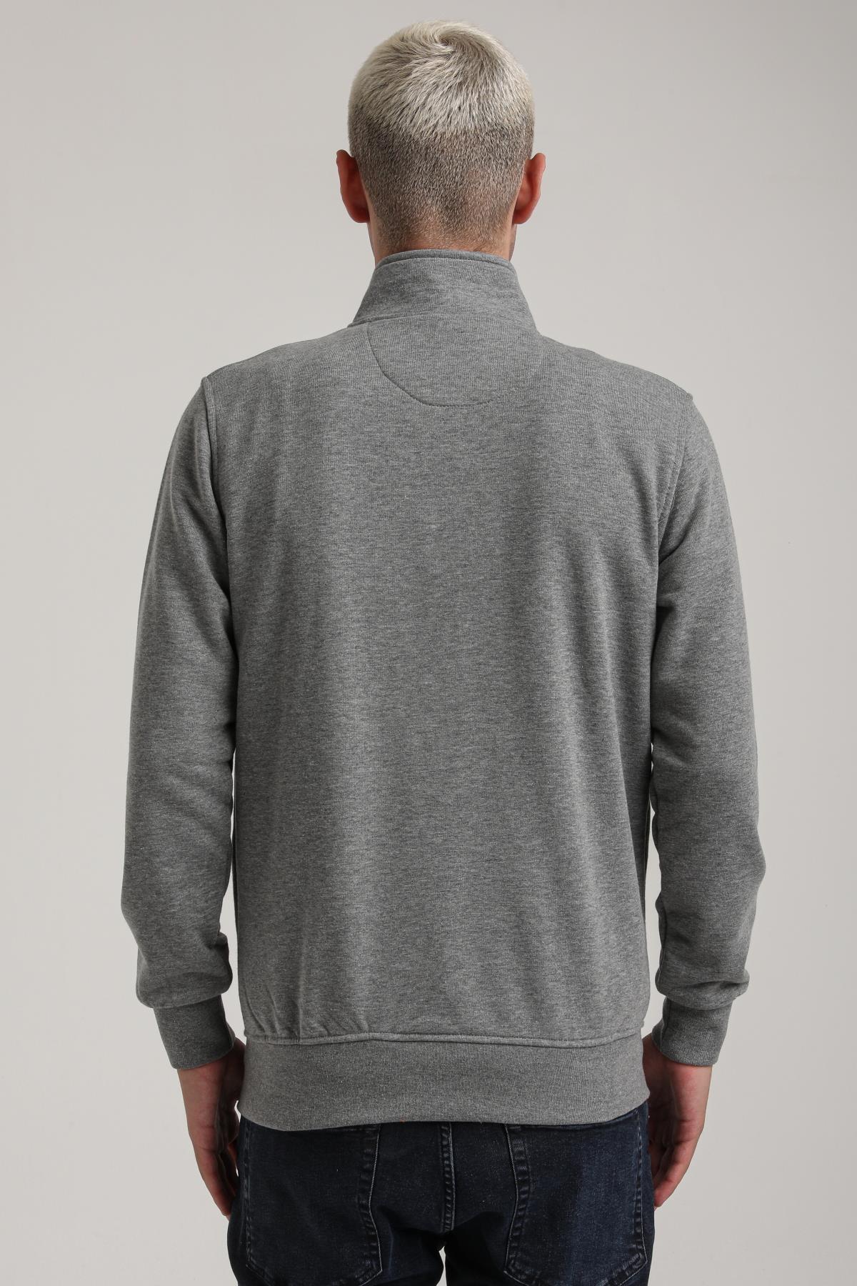 Dik Yaka Gri Melanj Slim Fit Sweatshirt 24FWM60196