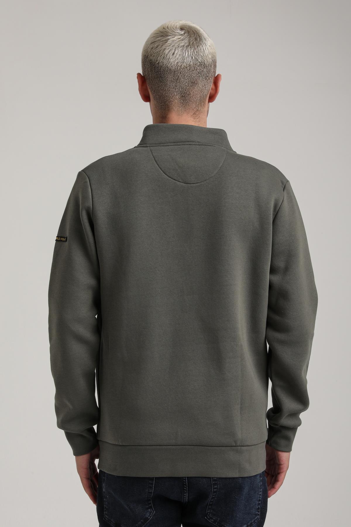 Dik Yaka Haki Slim Fit Full-Zip Sweatshirt 24FWM64083