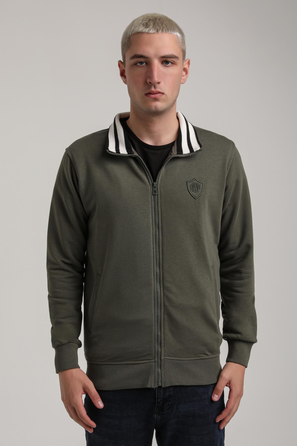 Dik Yaka Haki Slim Fit Sweatshirt 24FWM60196