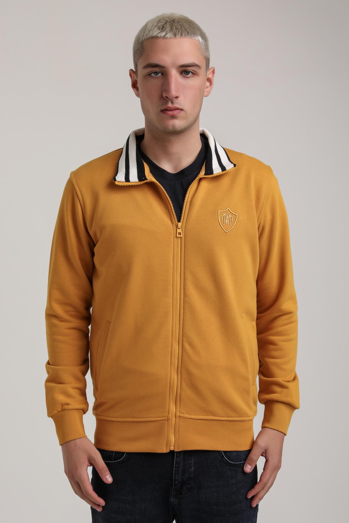 Dik Yaka Hardal Slim Fit Sweatshirt 24FWM60196