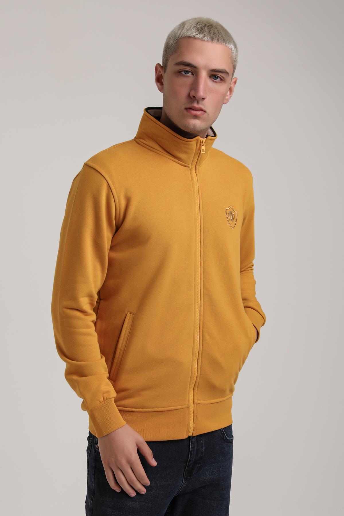 Dik Yaka Hardal Slim Fit Sweatshirt 24FWM60196