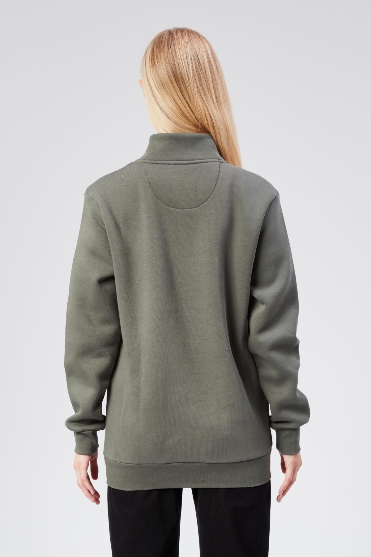 Dik Yaka Kadın Haki Slim Fit Sweatshirt 24FWW64075