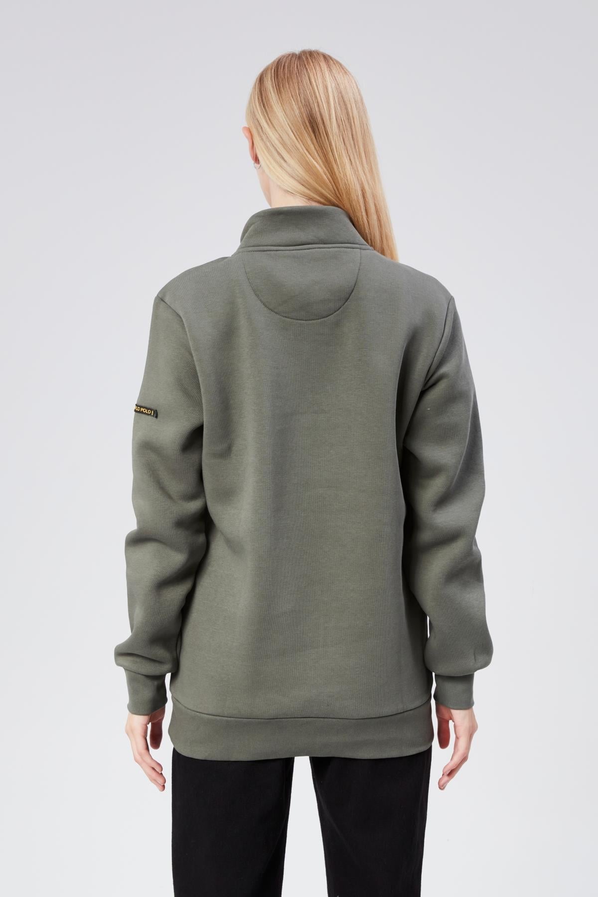 Dik Yaka Kadın Haki Slim Fit Sweatshirt 24FWW64083