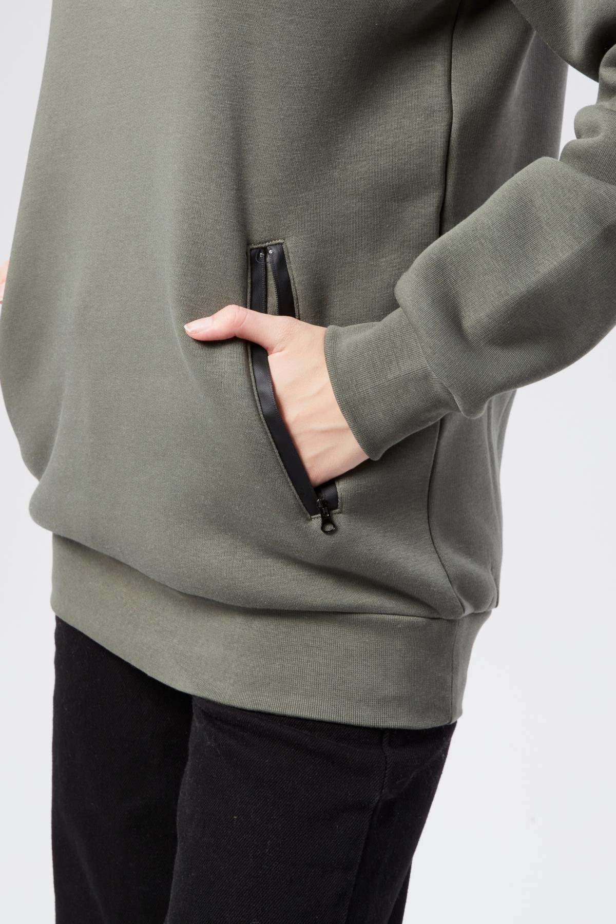 Dik Yaka Kadın Haki Slim Fit Sweatshirt 24FWW64075