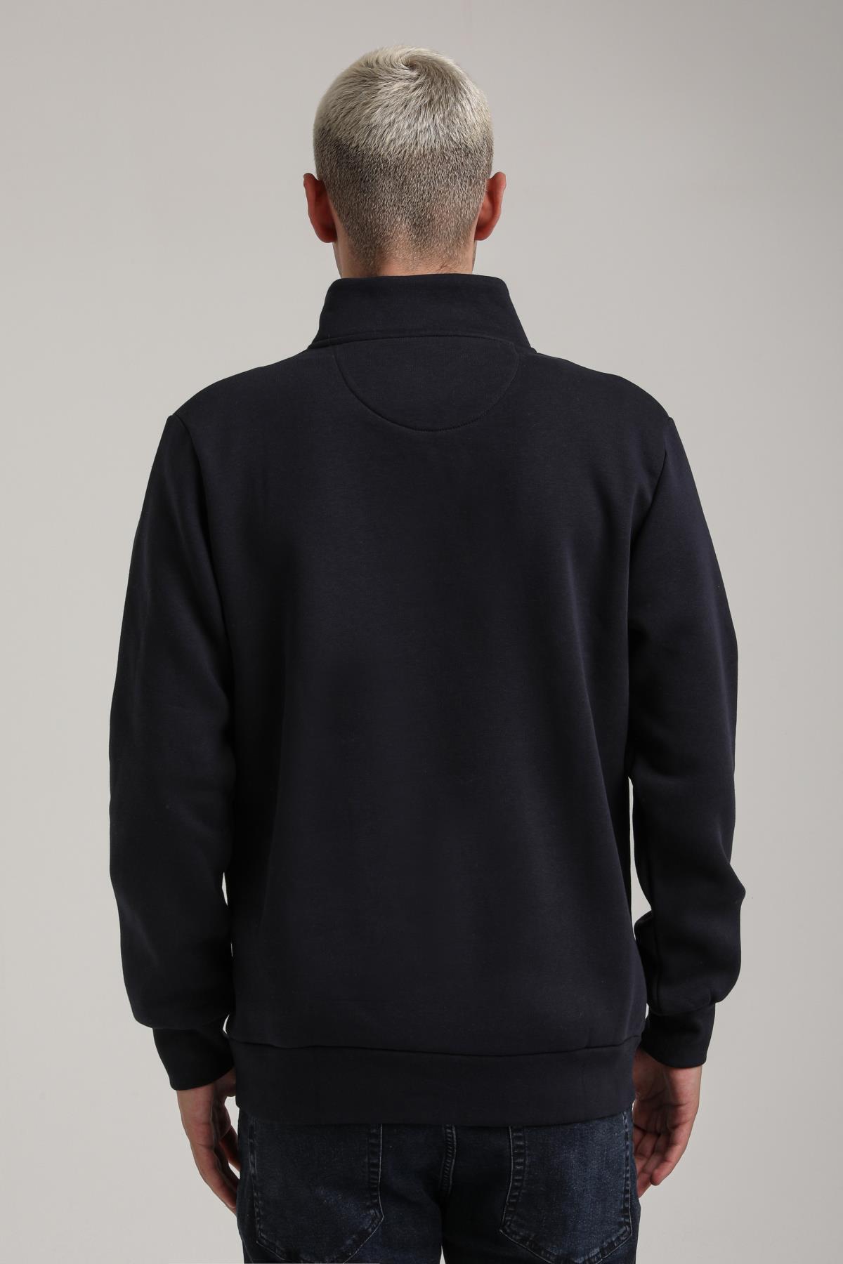 Dik Yaka Lacivert Slim Fit Full-Zip Sweatshirt 24FWM64075
