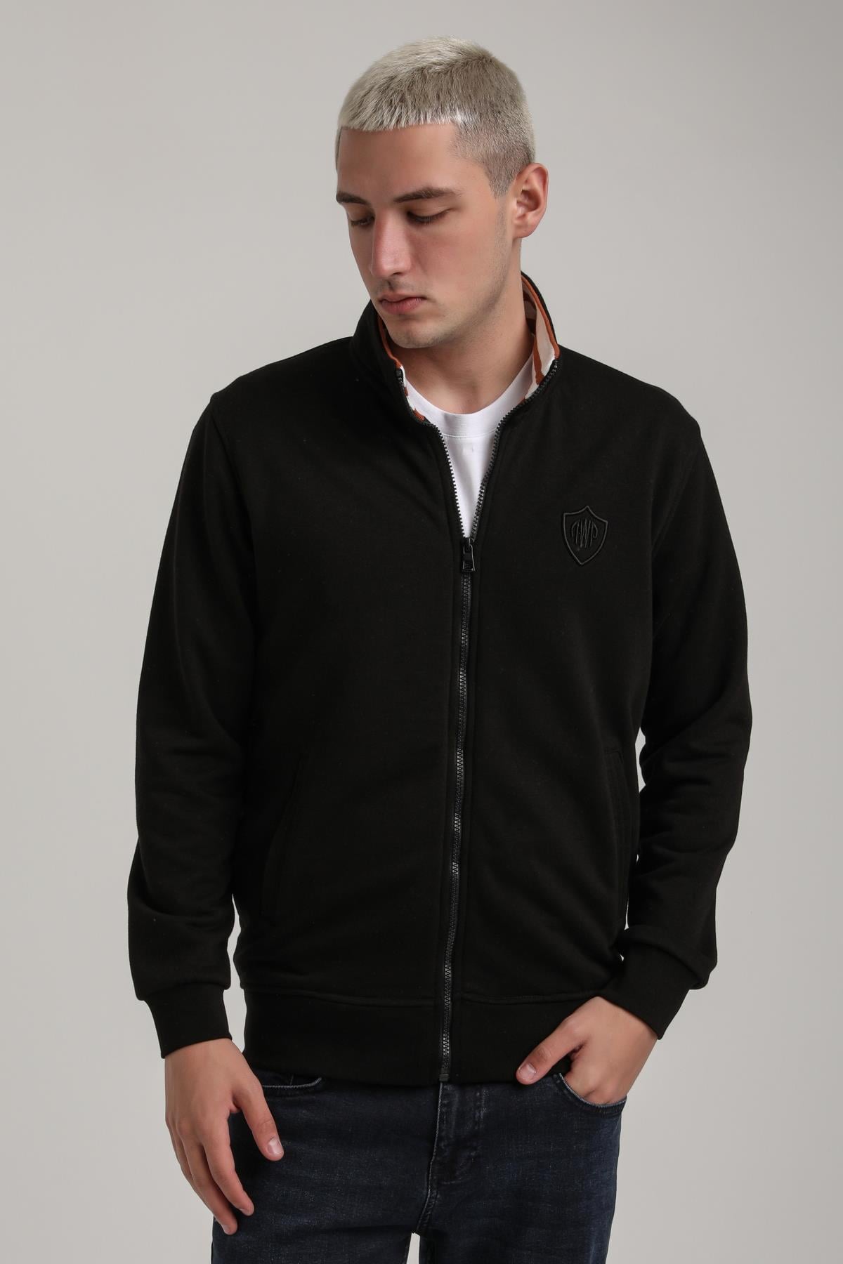Dik Yaka Siyah Slim Fit Sweatshirt 24FWM60196