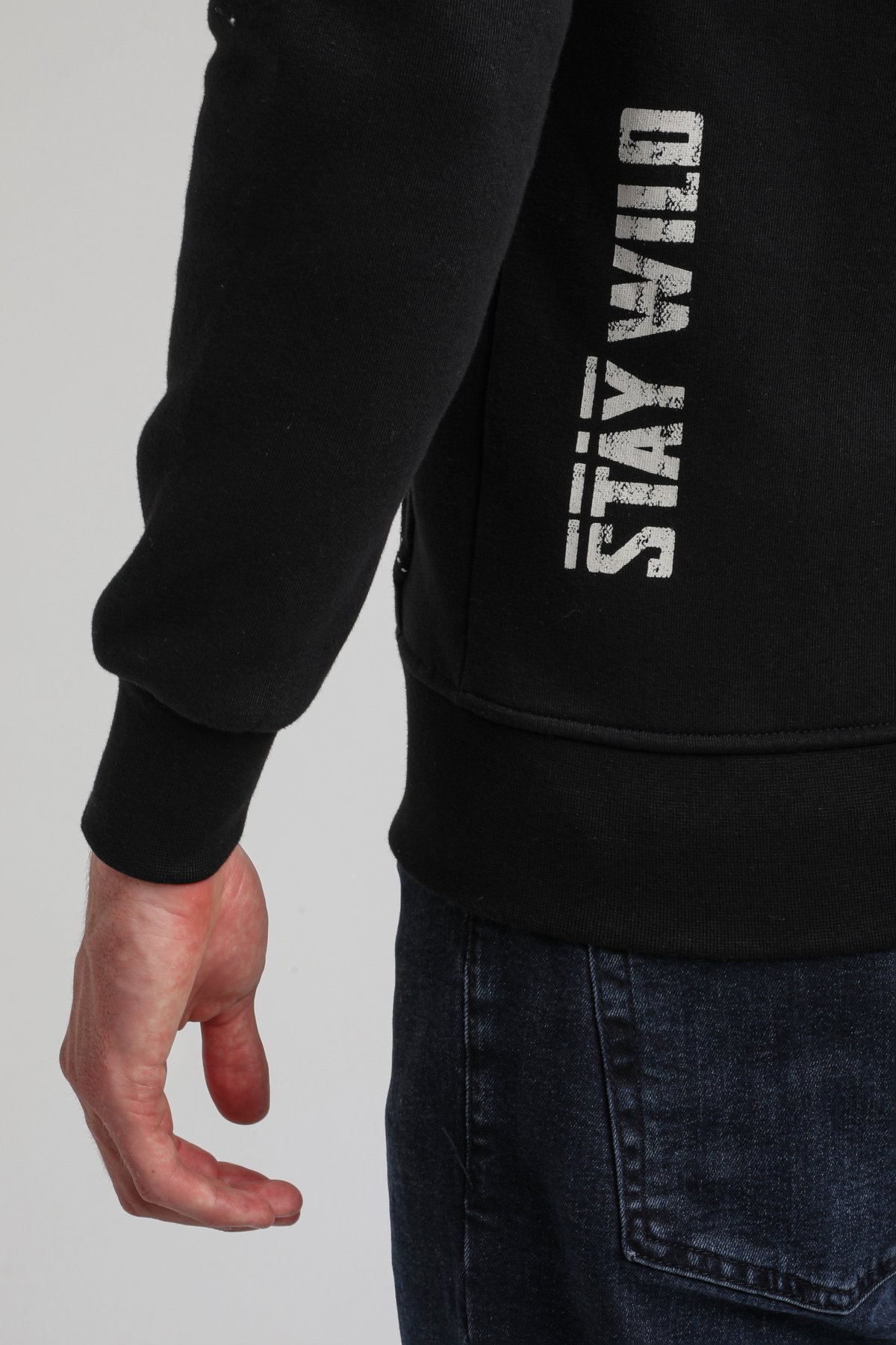 Kapşonlu Ve Fermuarlı Siyah Regular Custom Full-Zip Sweatshirt 23FWM64066