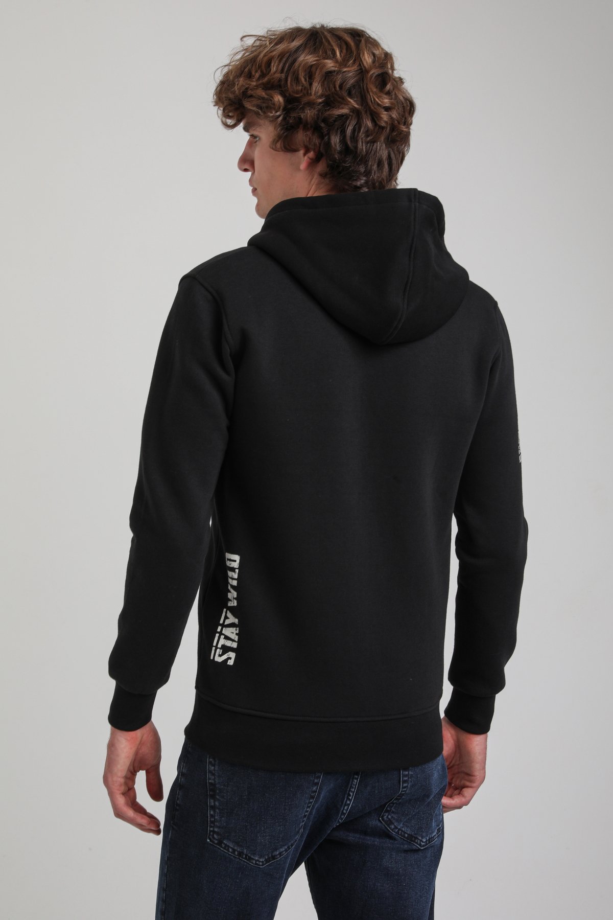 Kapşonlu Ve Fermuarlı Siyah Regular Custom Full-Zip Sweatshirt 23FWM64066