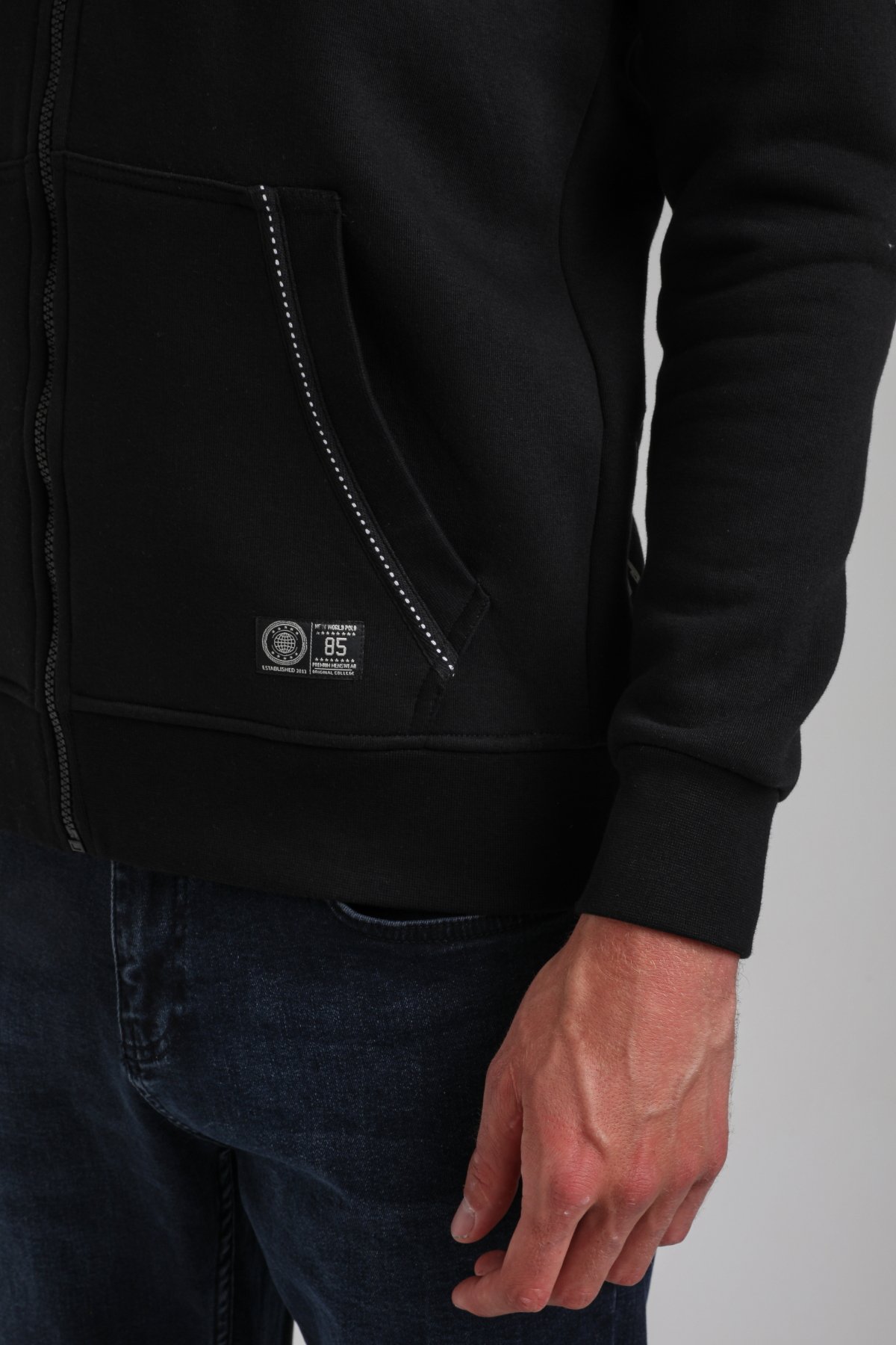 Kapşonlu Ve Fermuarlı Siyah Regular Custom Full-Zip Sweatshirt 23FWM64066