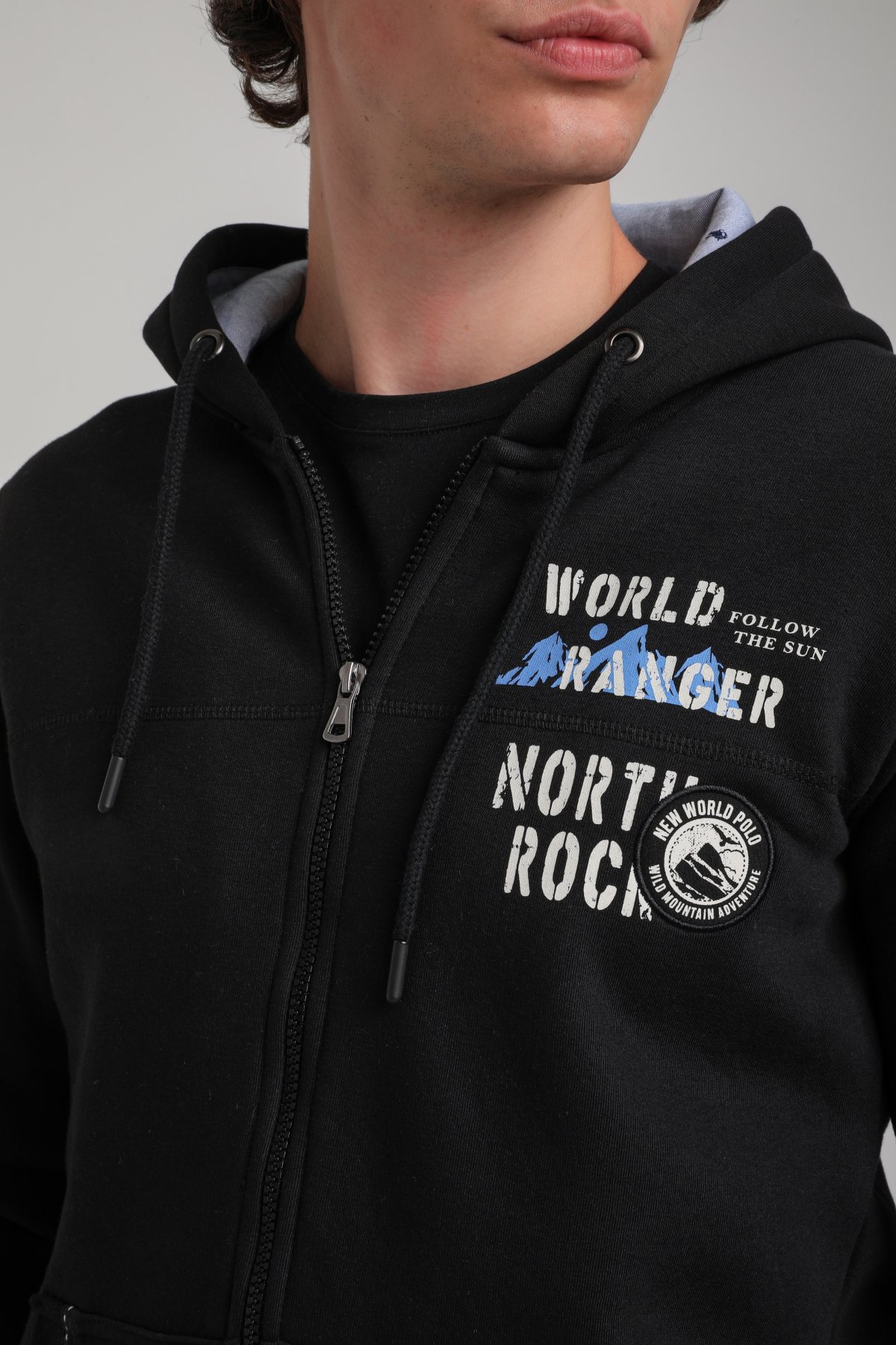 Kapşonlu Ve Fermuarlı Siyah Regular Custom Full-Zip Sweatshirt 23FWM64066