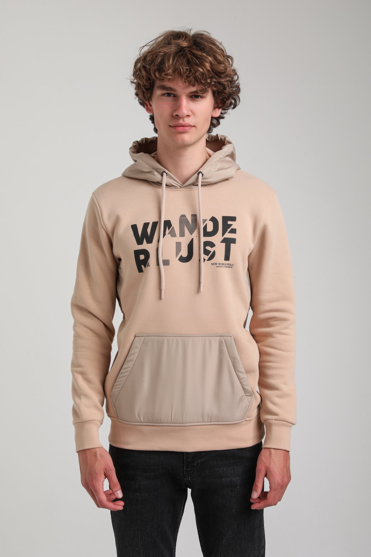 Kapüşonlu Bej Slim Fit Hoodie 23FWM64059