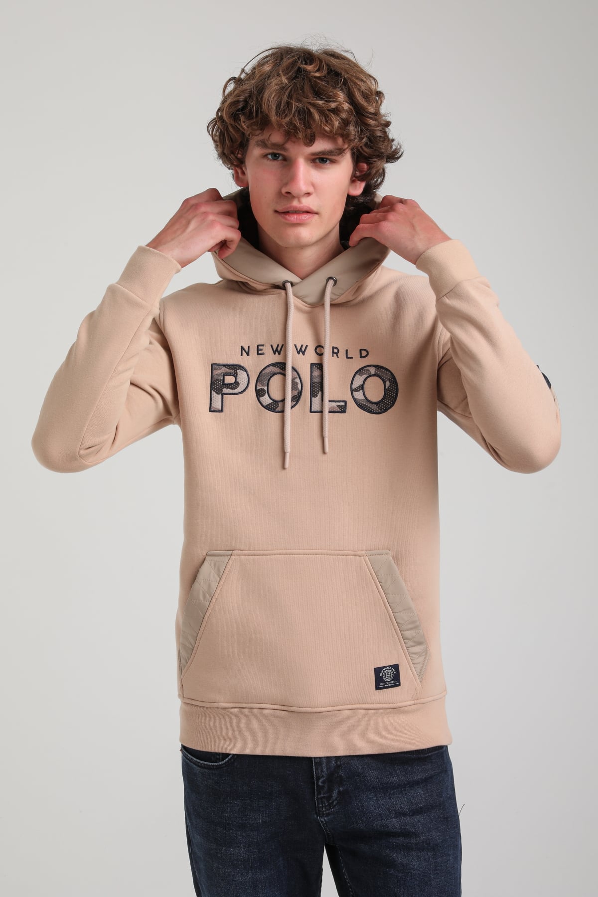 Kapüşonlu Bej Slim Fit Hoodie 23FWM64061