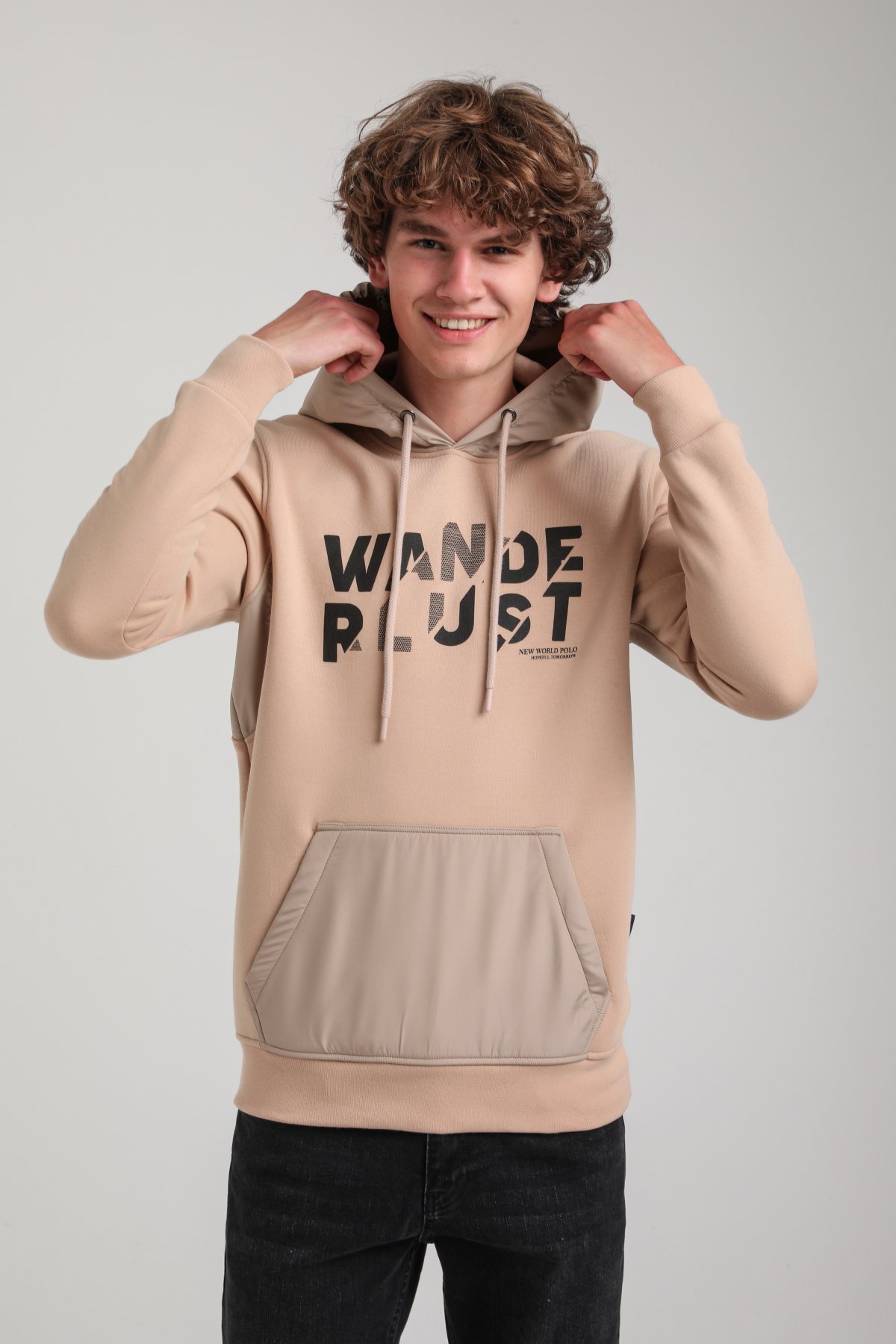 Kapüşonlu Bej Slim Fit Hoodie 23FWM64059
