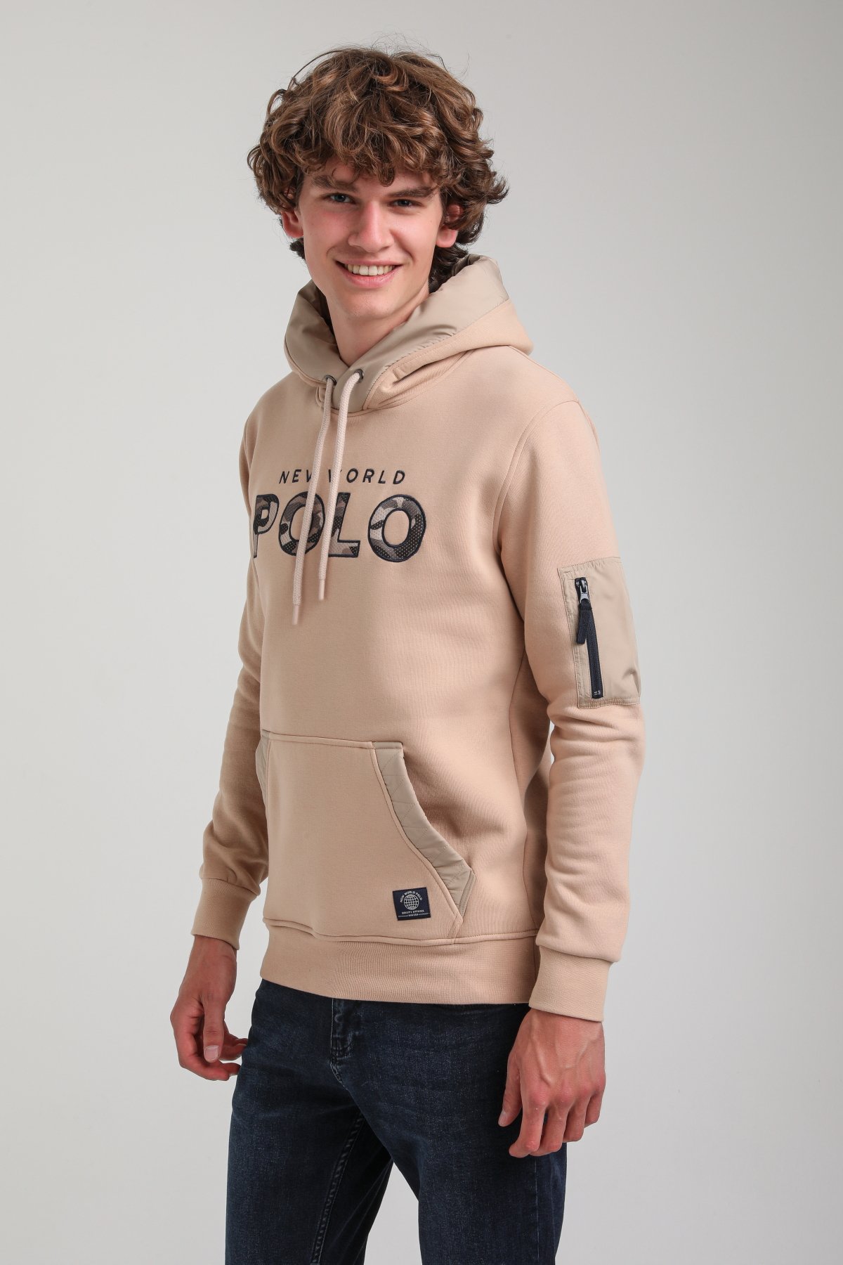 Kapüşonlu Bej Slim Fit Hoodie 23FWM64061