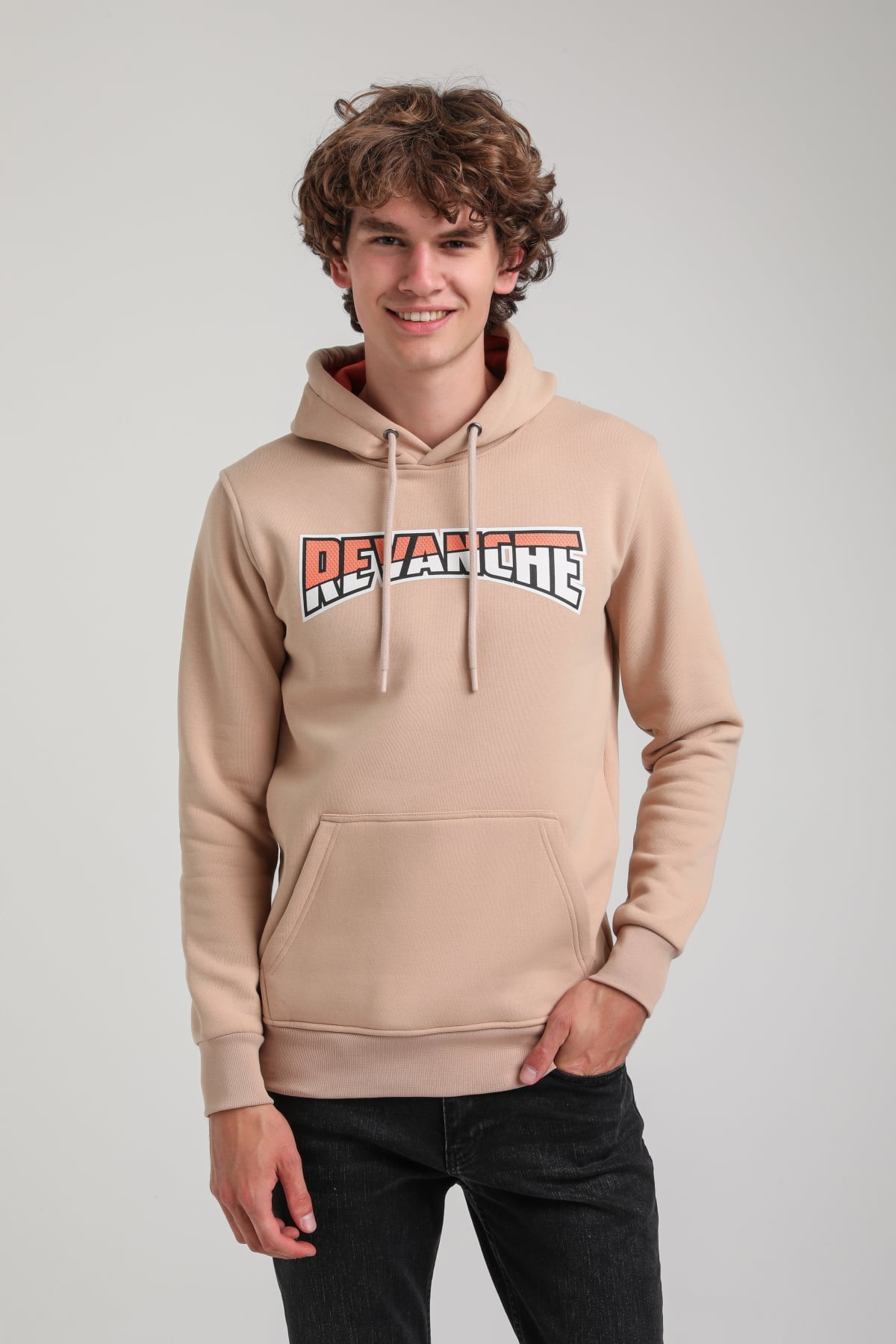 Kapüşonlu Bej Slim Fit Hoodie 23FWM64058