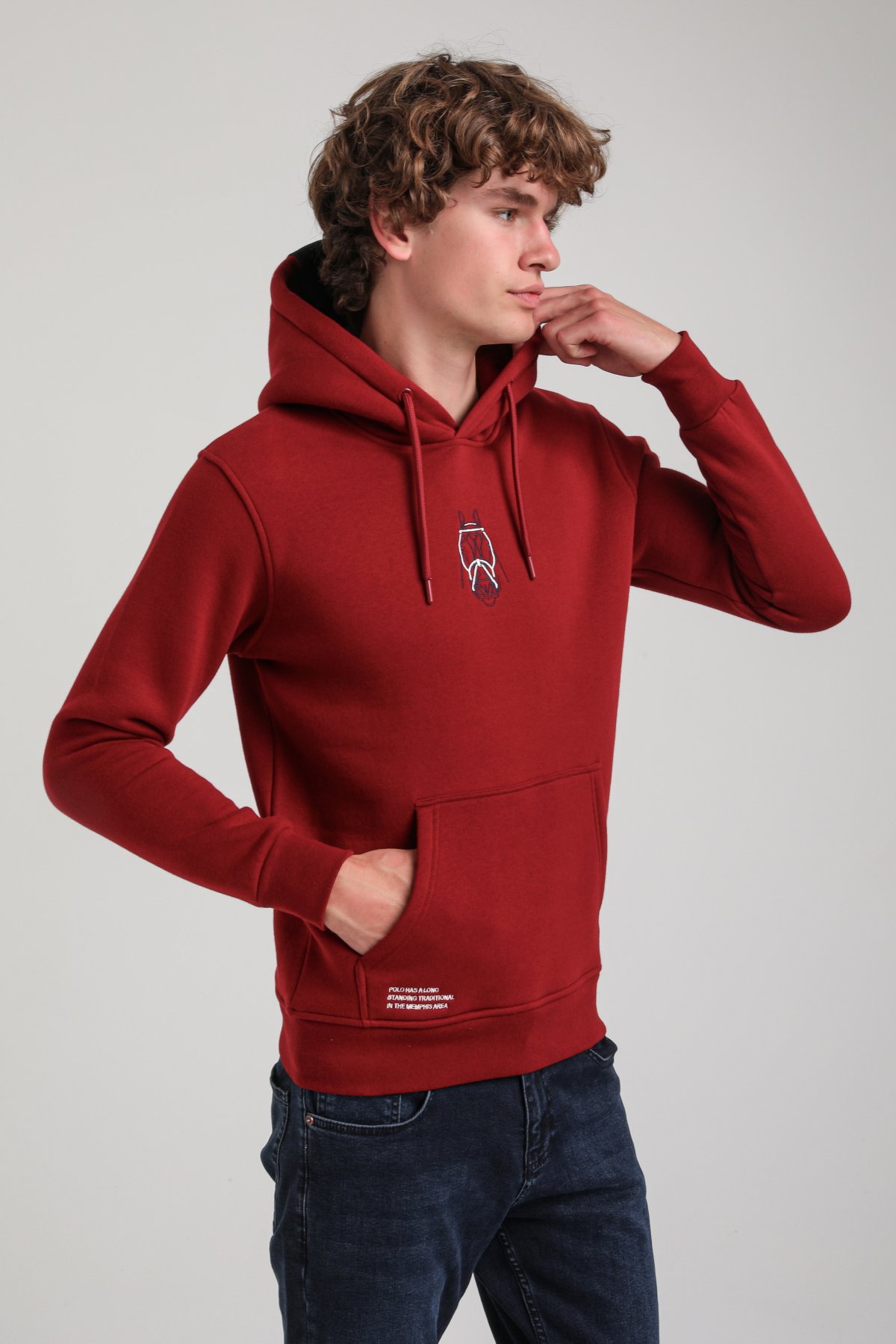 Kapüşonlu Bordo Slim Fit Hoodie 23FWM64046