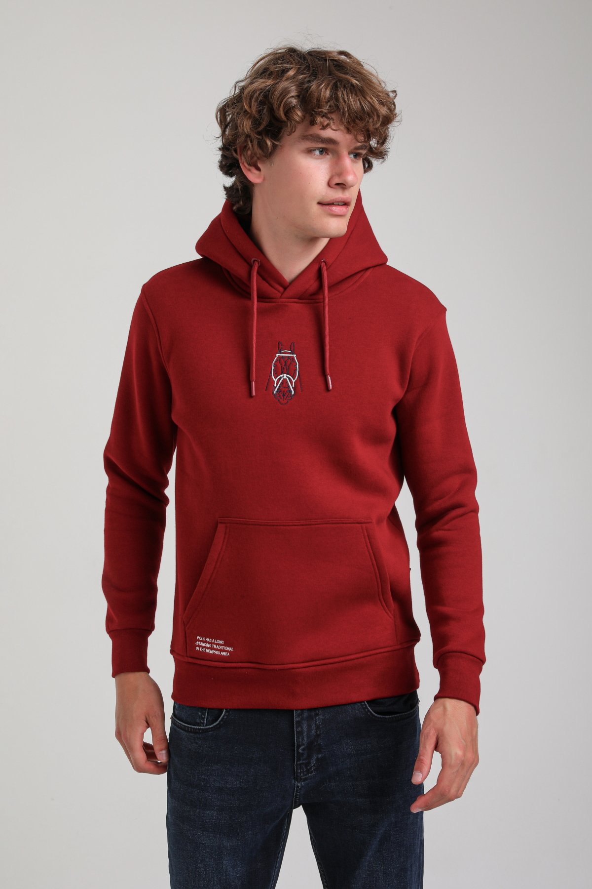 Kapüşonlu Bordo Slim Fit Hoodie 23FWM64046