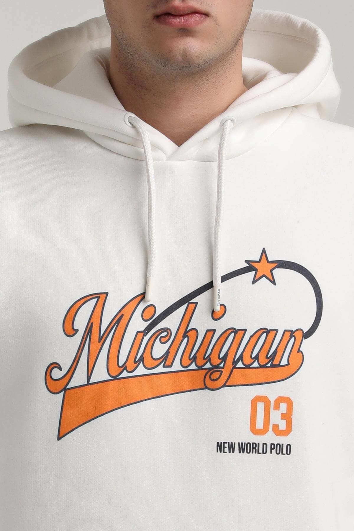 Kapüşonlu Ekru Slim Fit Full-Zip Sweatshirt 24FWM64079