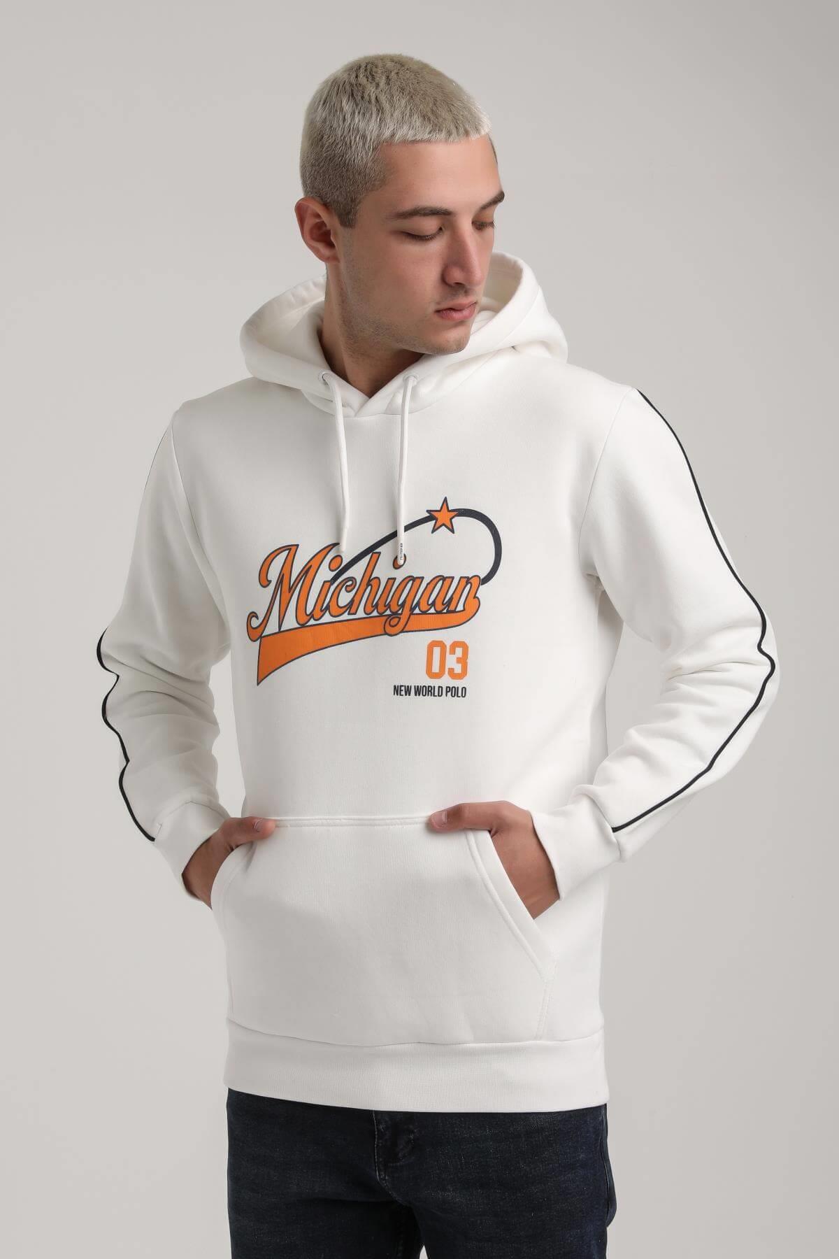Kapüşonlu Ekru Slim Fit Full-Zip Sweatshirt 24FWM64079