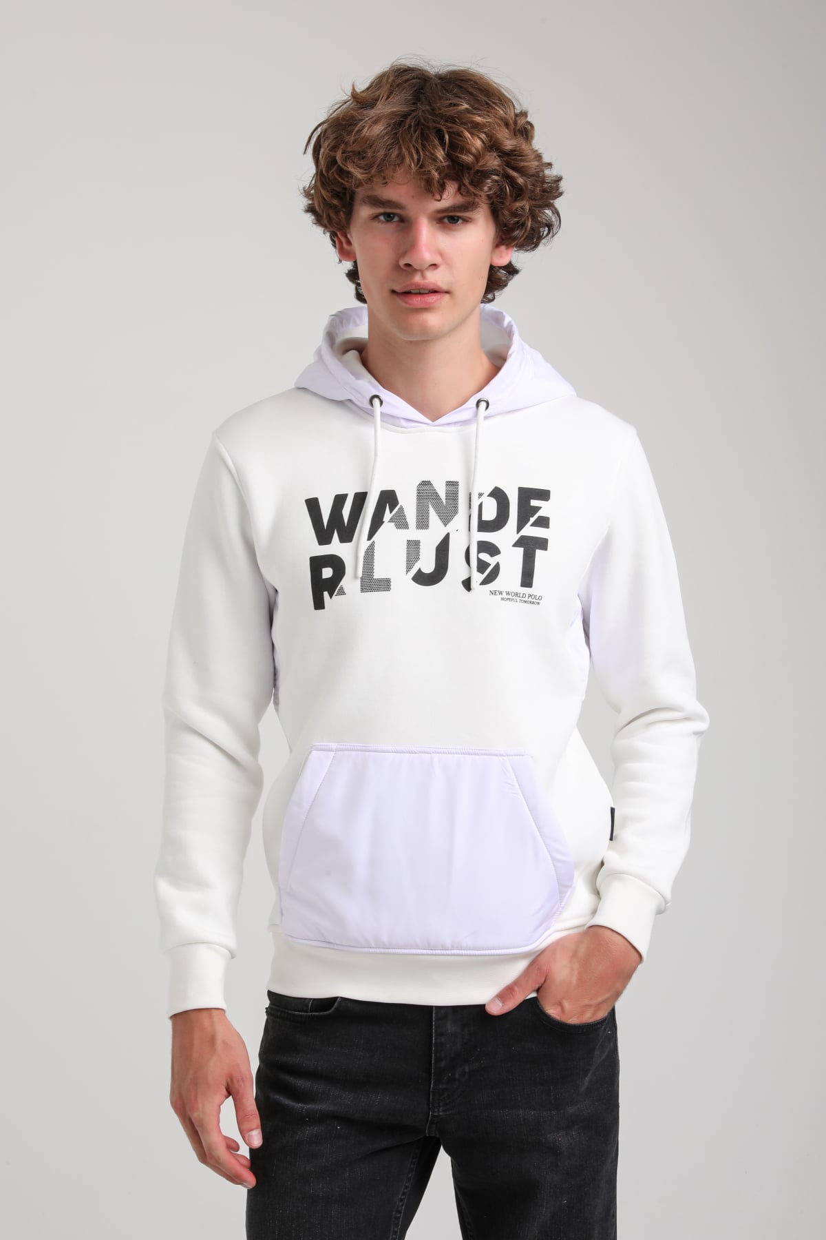 Kapüşonlu Ekru Slim Fit Hoodie 23FWM64059