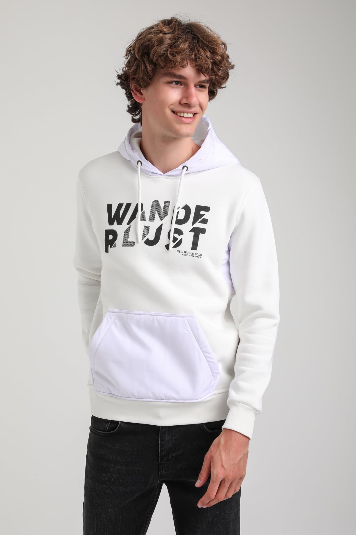 Kapüşonlu Ekru Slim Fit Hoodie 23FWM64059