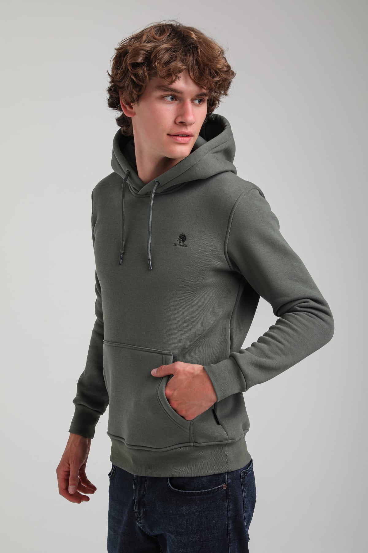 Kapüşonlu Haki Slim Fit Hoodie 23FWM64069
