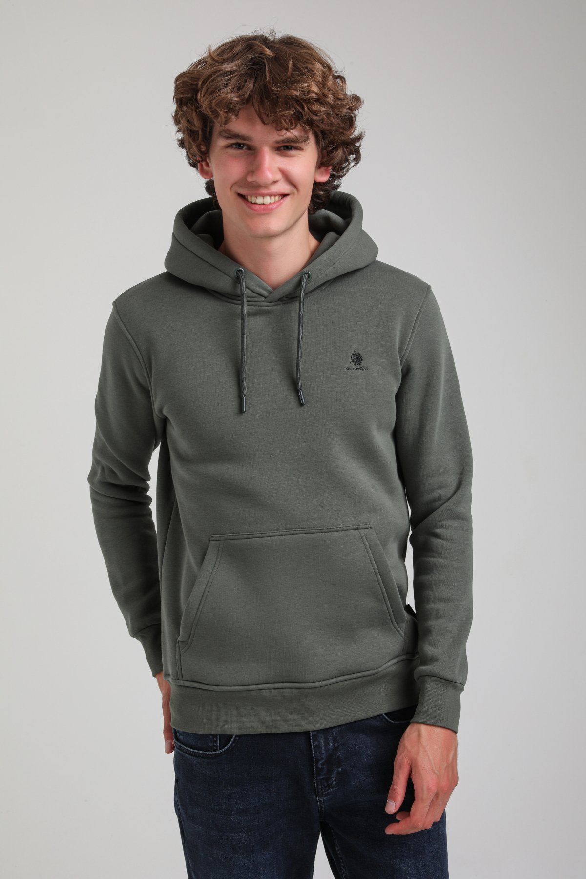 Kapüşonlu Haki Slim Fit Hoodie 23FWM64069