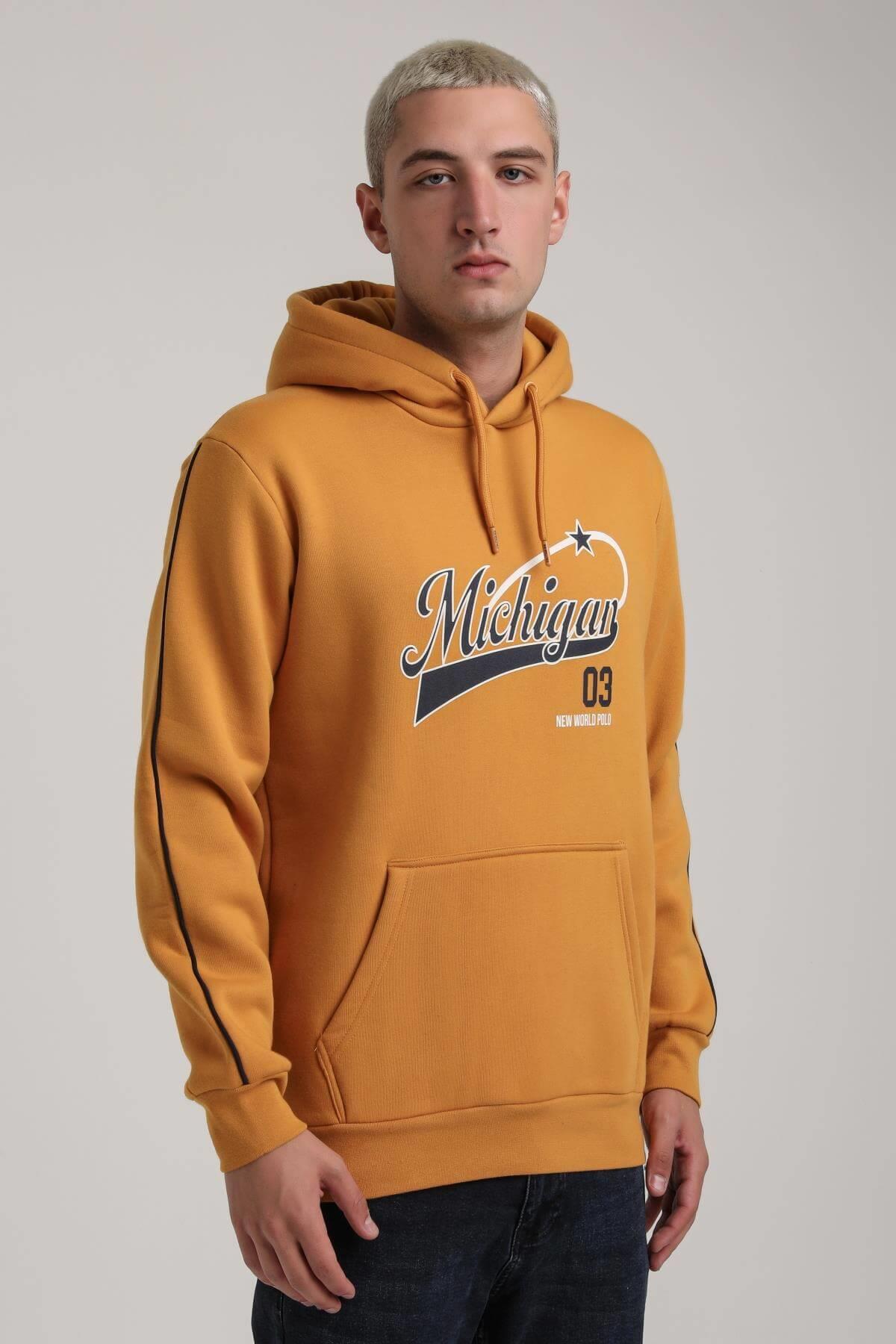 Kapüşonlu Hardal Slim Fit Full-Zip Sweatshirt 24FWM64079