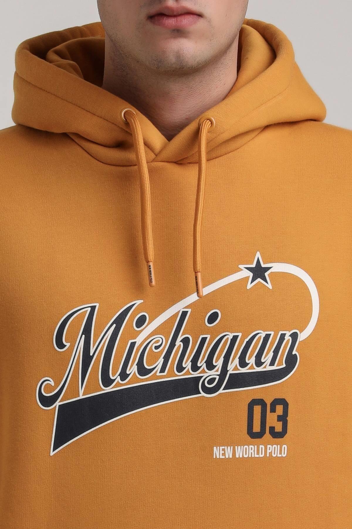 Kapüşonlu Hardal Slim Fit Full-Zip Sweatshirt 24FWM64079