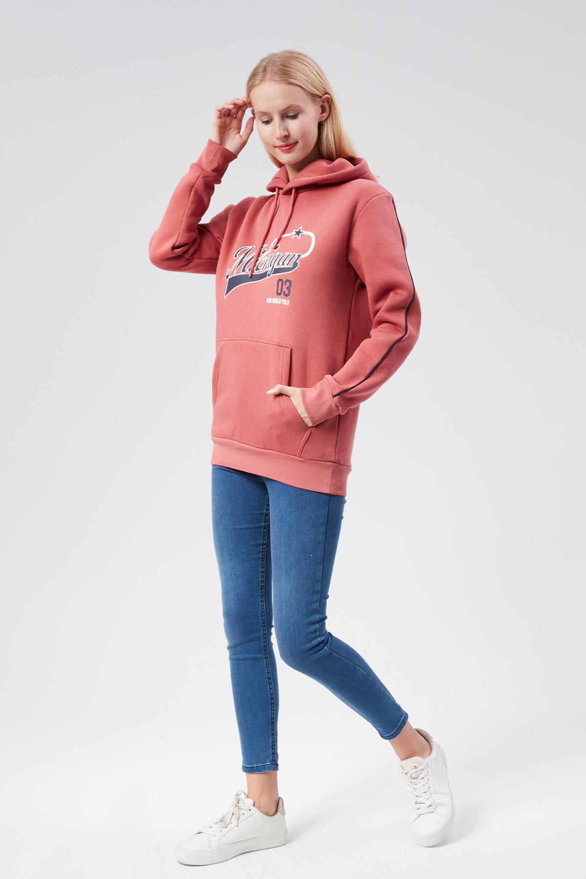 Kapüşonlu Kadın Kestane Slim Fit Sweatshirt 24FWW64079