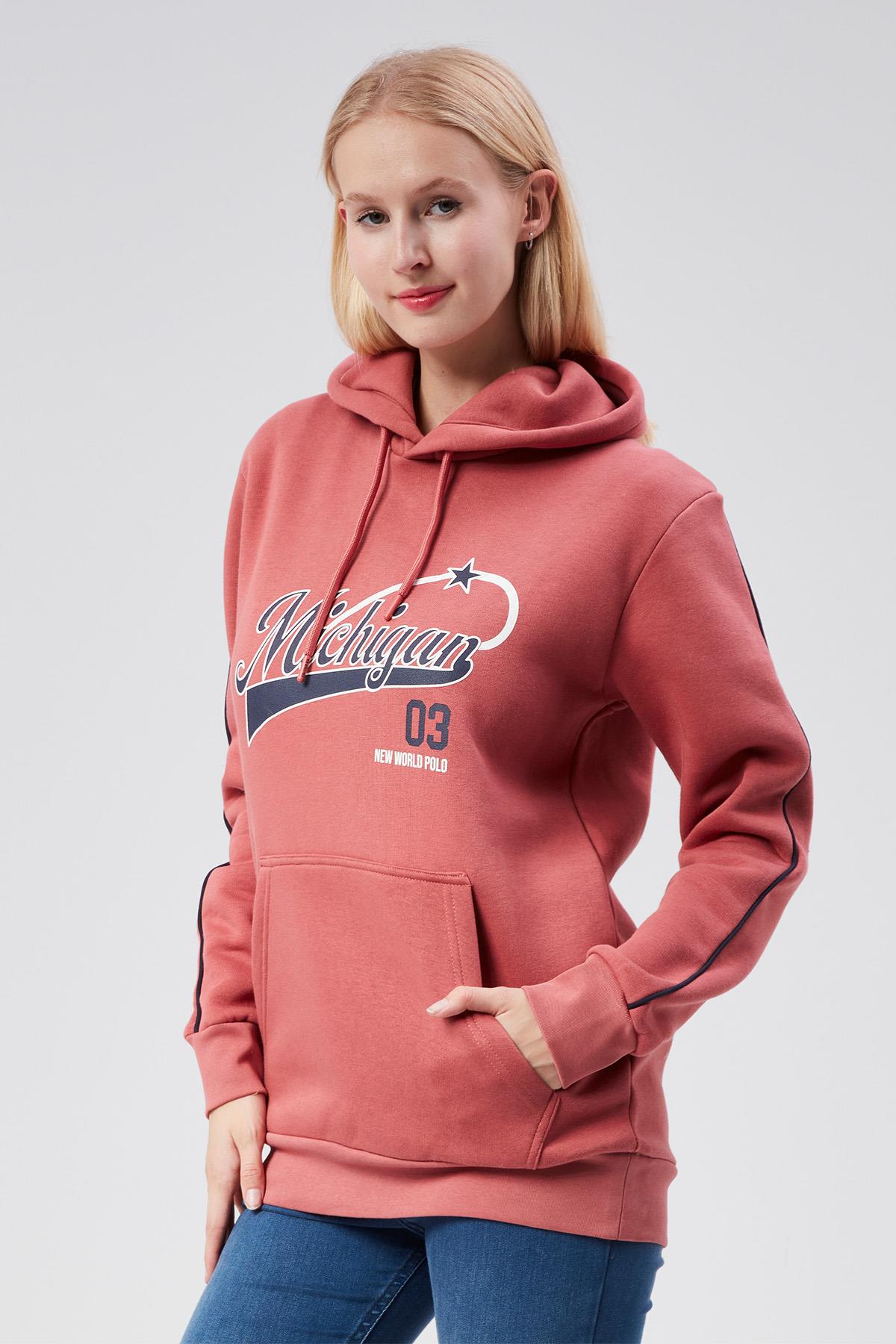 Kapüşonlu Kadın Kestane Slim Fit Sweatshirt 24FWW64079