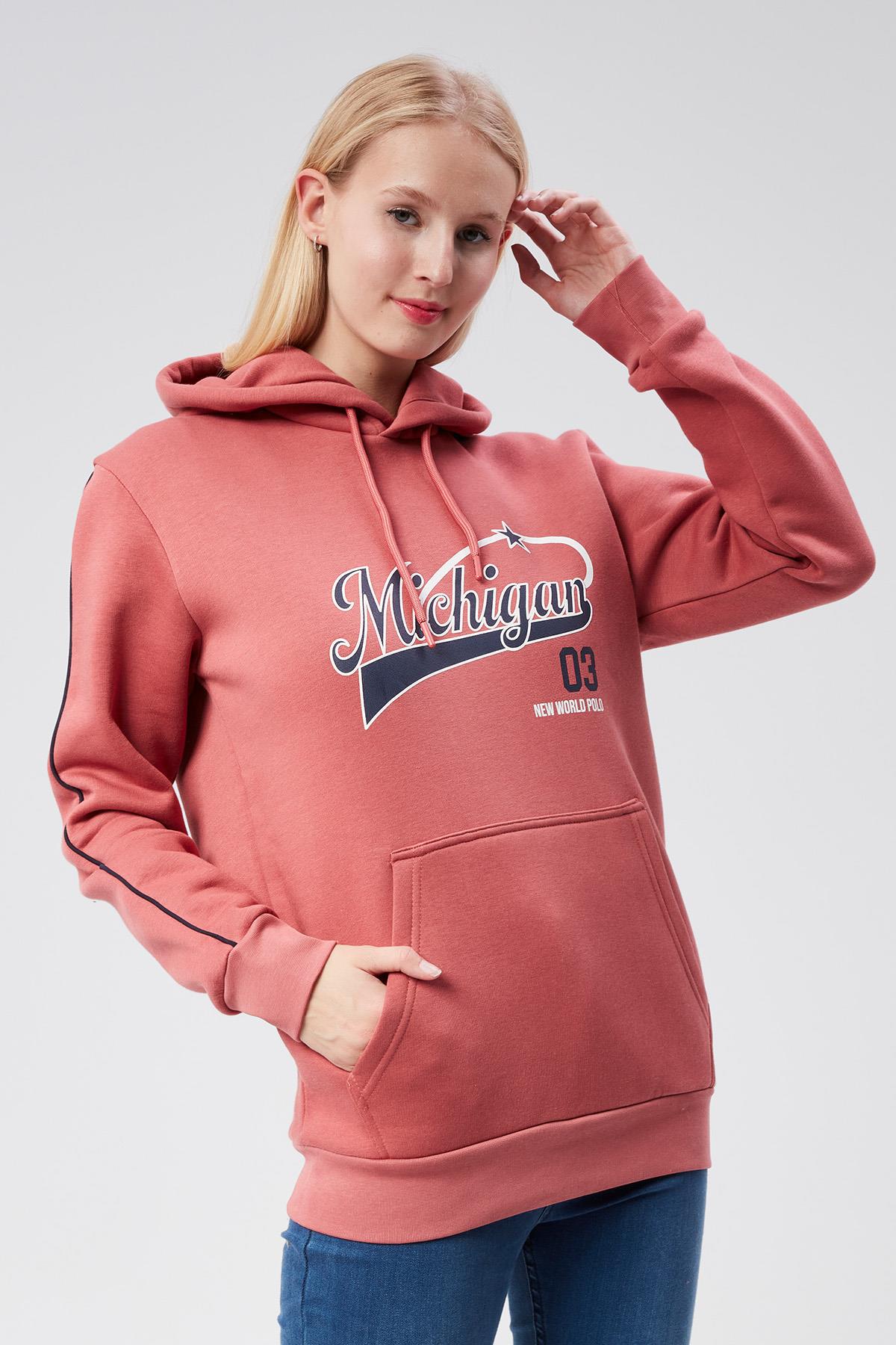 Kapüşonlu Kadın Kestane Slim Fit Sweatshirt 24FWW64079