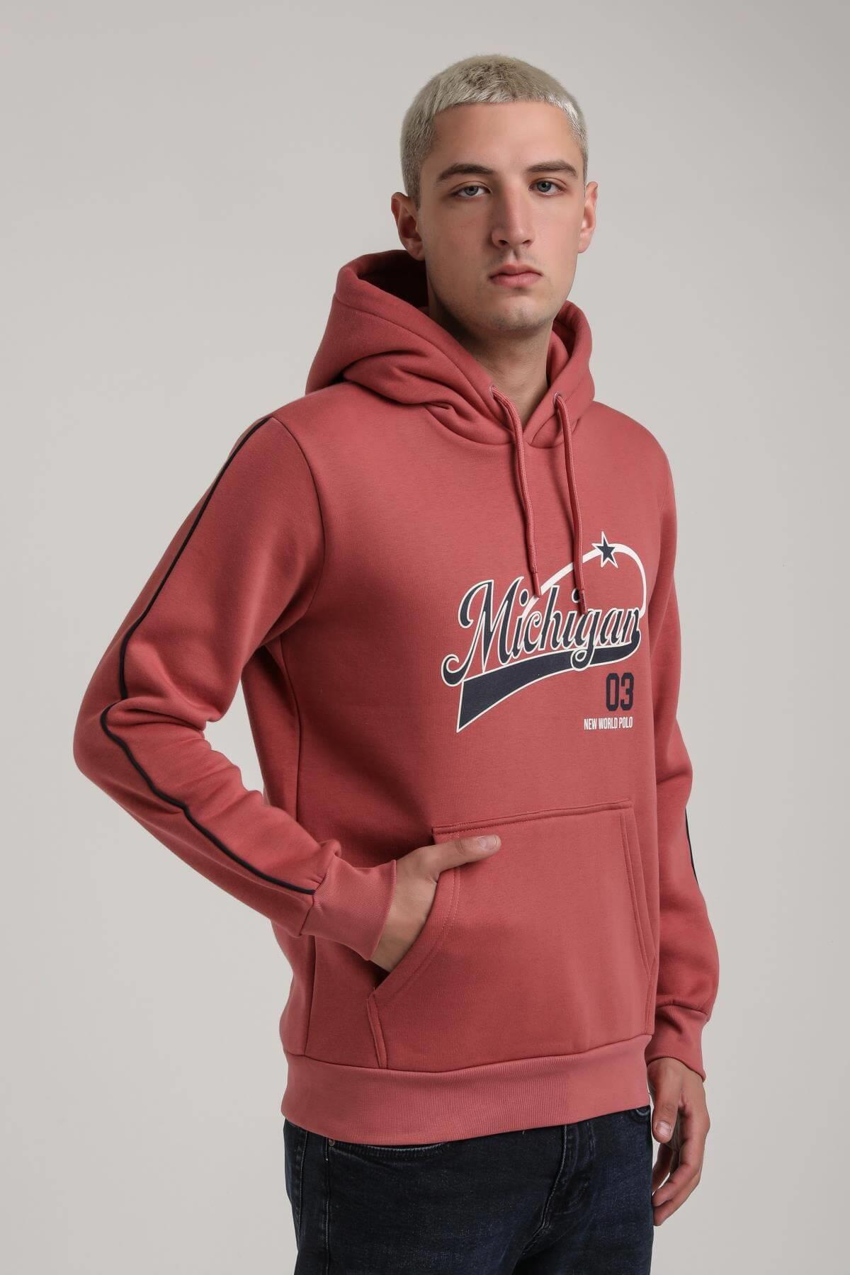 Kapüşonlu Kestane Slim Fit Full-Zip Sweatshirt 24FWM64079