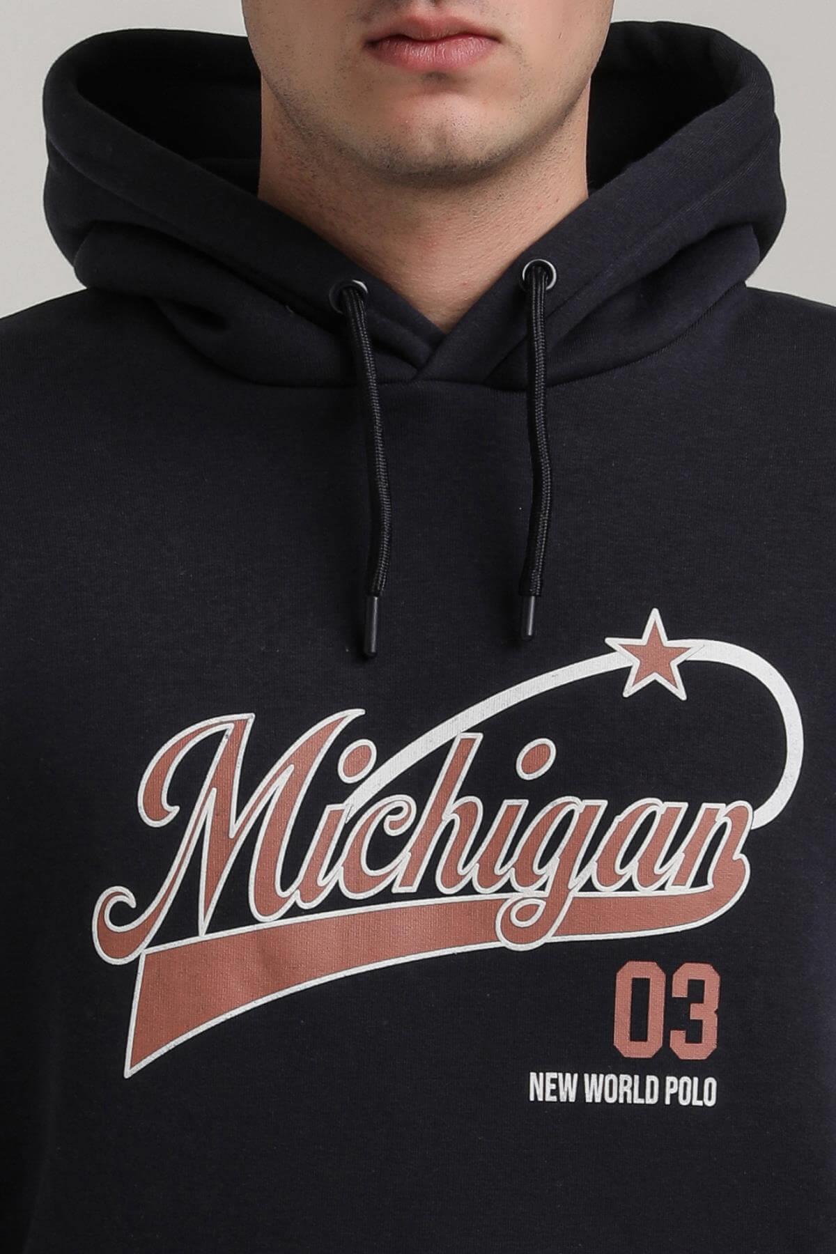Kapüşonlu Lacivert Slim Fit Full-Zip Sweatshirt 24FWM64079