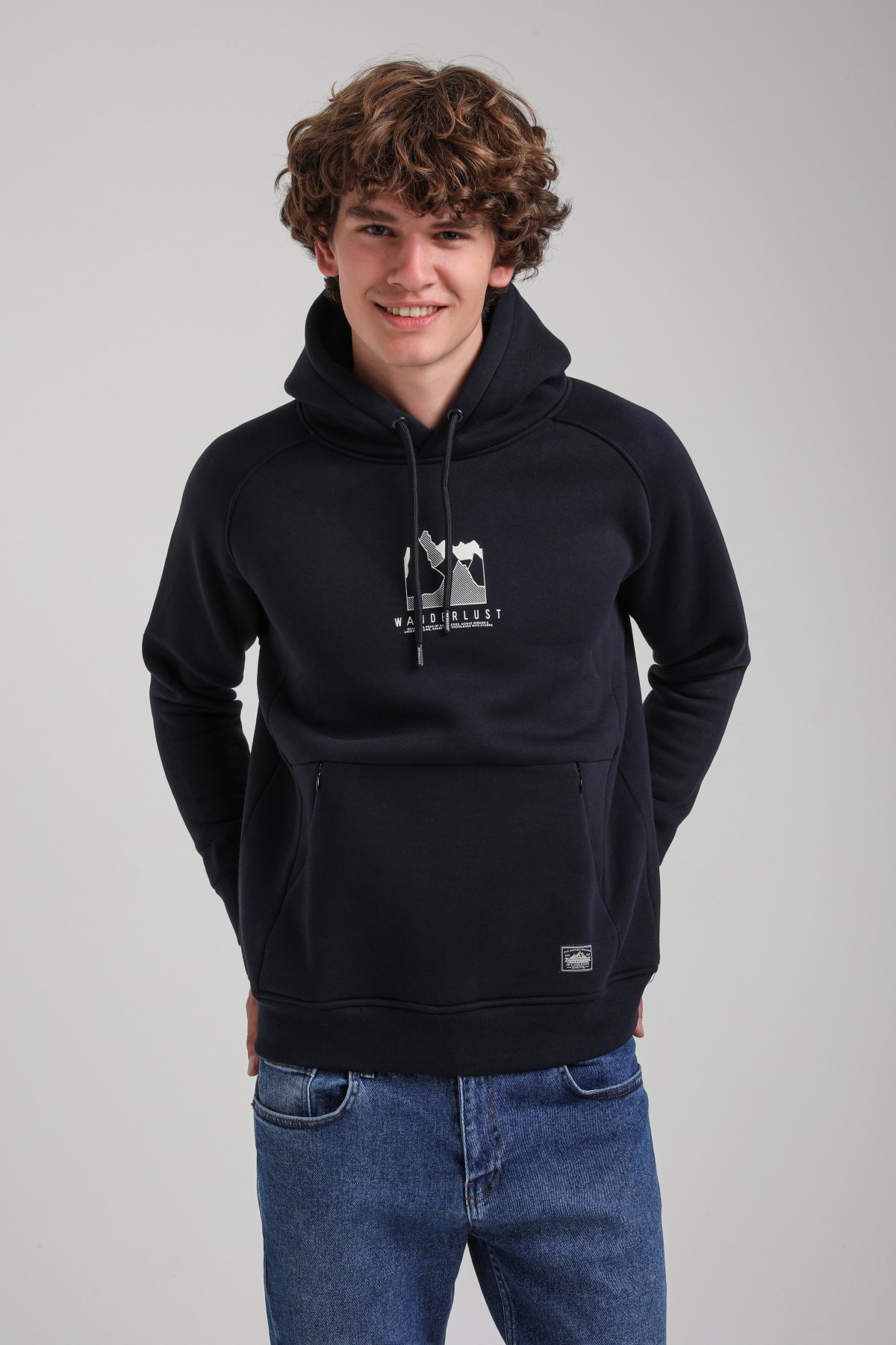 Kapüşonlu Lacivert Slim Fit Hoodie 23FWM64042