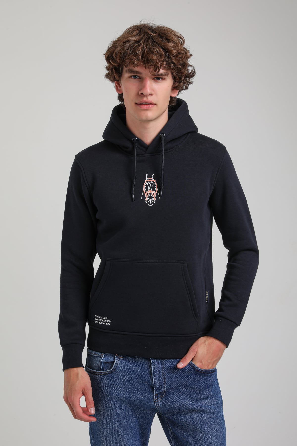 Kapüşonlu Lacivert Slim Fit Hoodie 23FWM64046