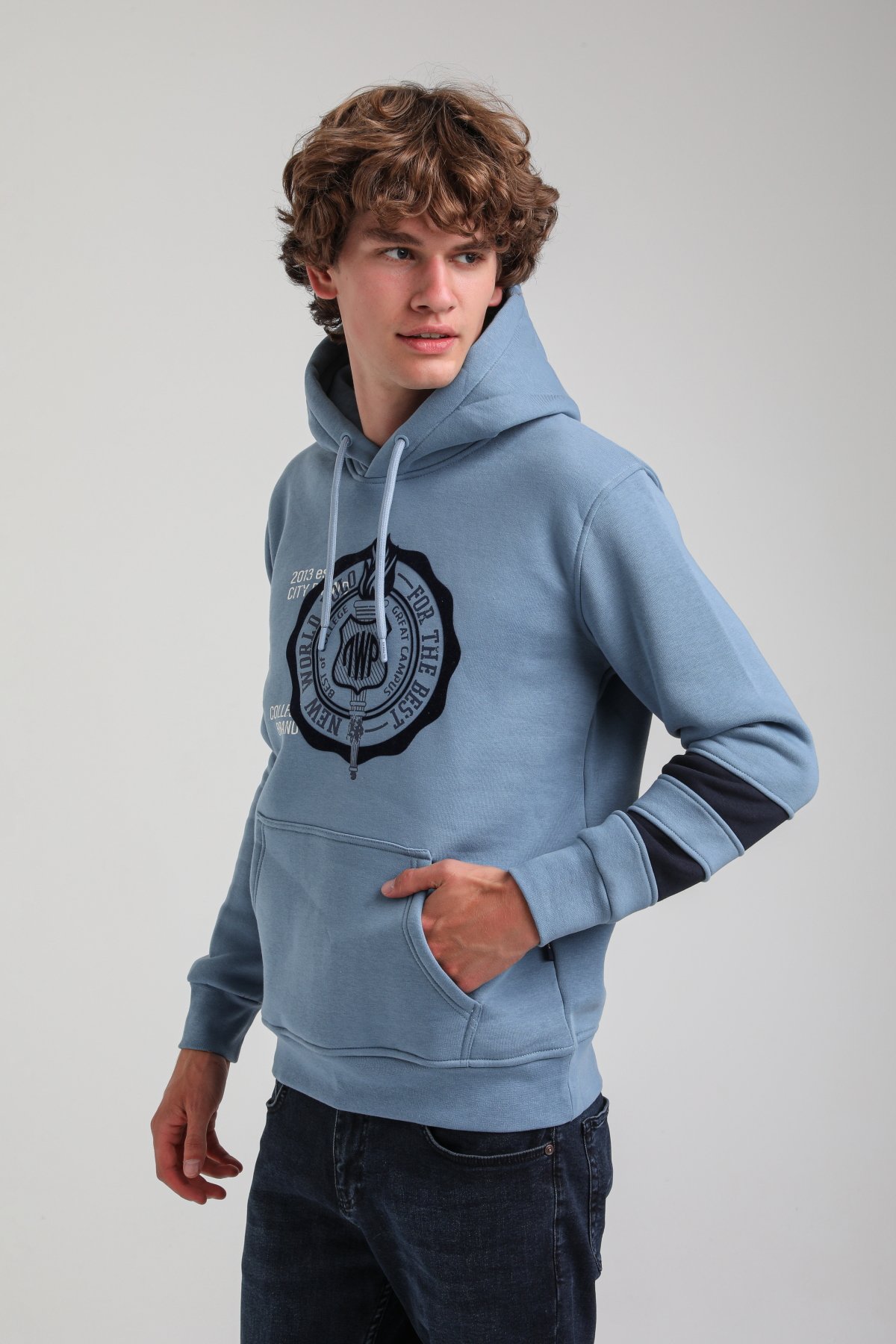 Kapüşonlu Mavi Slim Fit Hoodie 23FWM64054