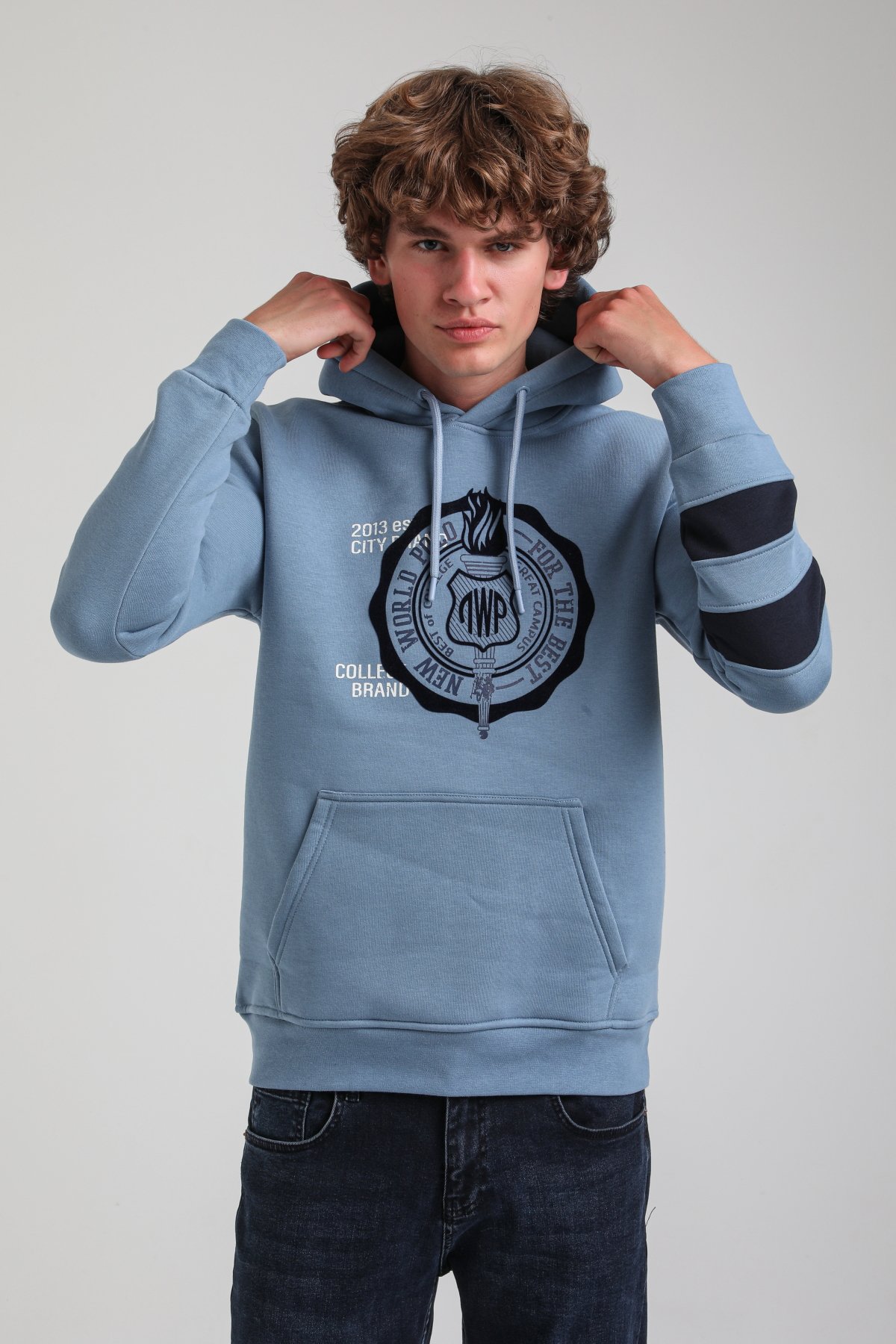Kapüşonlu Mavi Slim Fit Hoodie 23FWM64054
