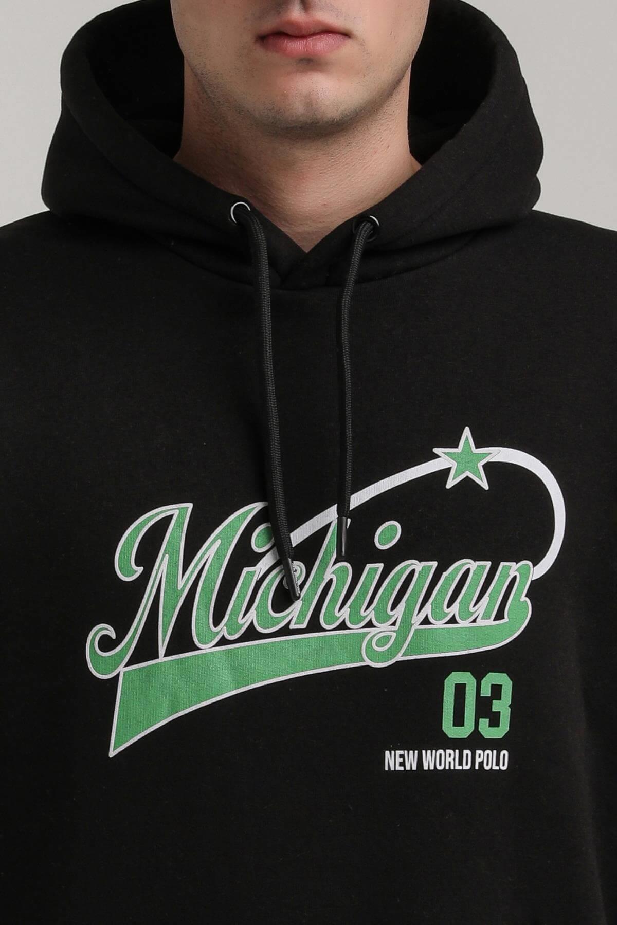 Kapüşonlu Siyah Slim Fit Full-Zip Sweatshirt 24FWM64079