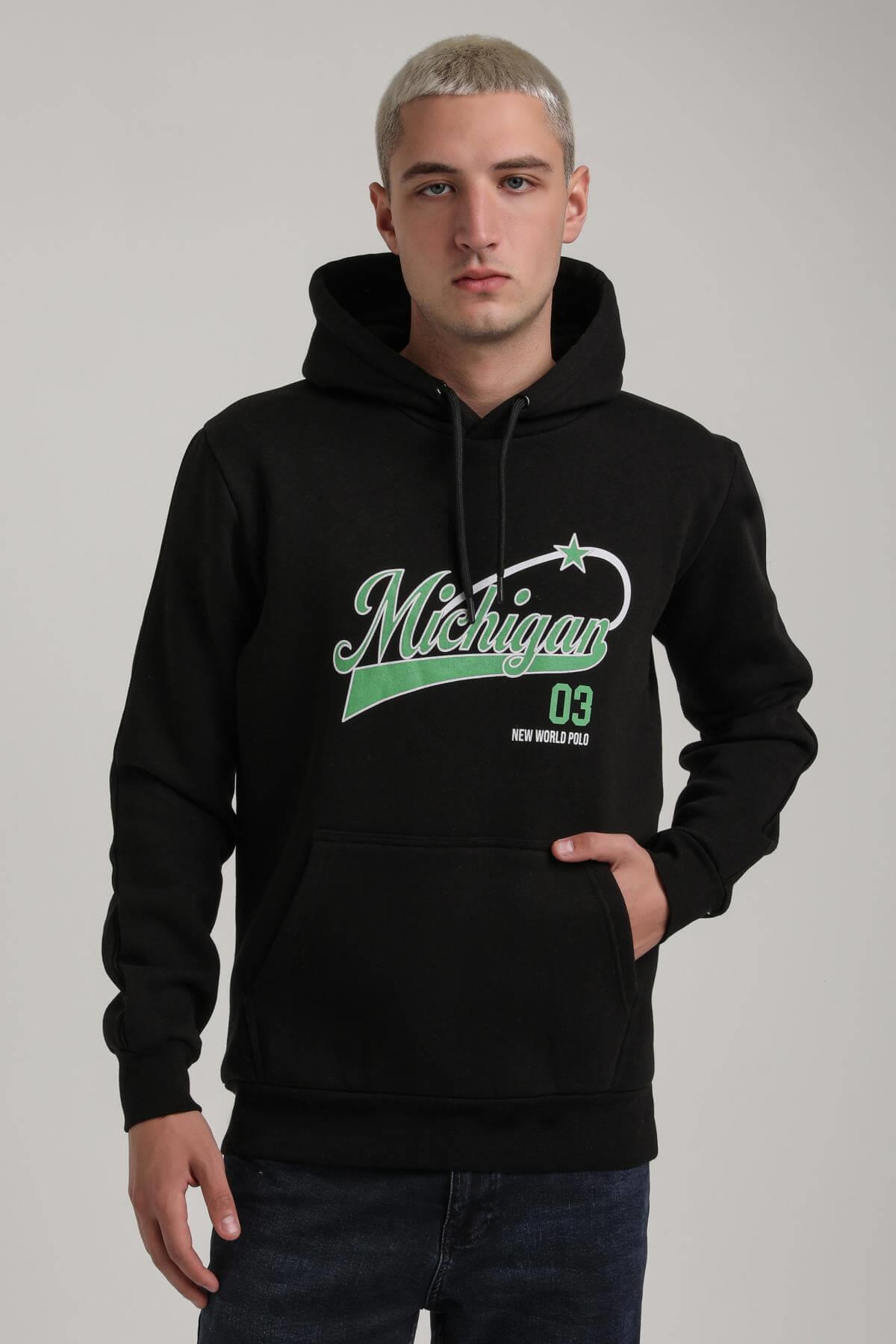 Kapüşonlu Siyah Slim Fit Full-Zip Sweatshirt 24FWM64079