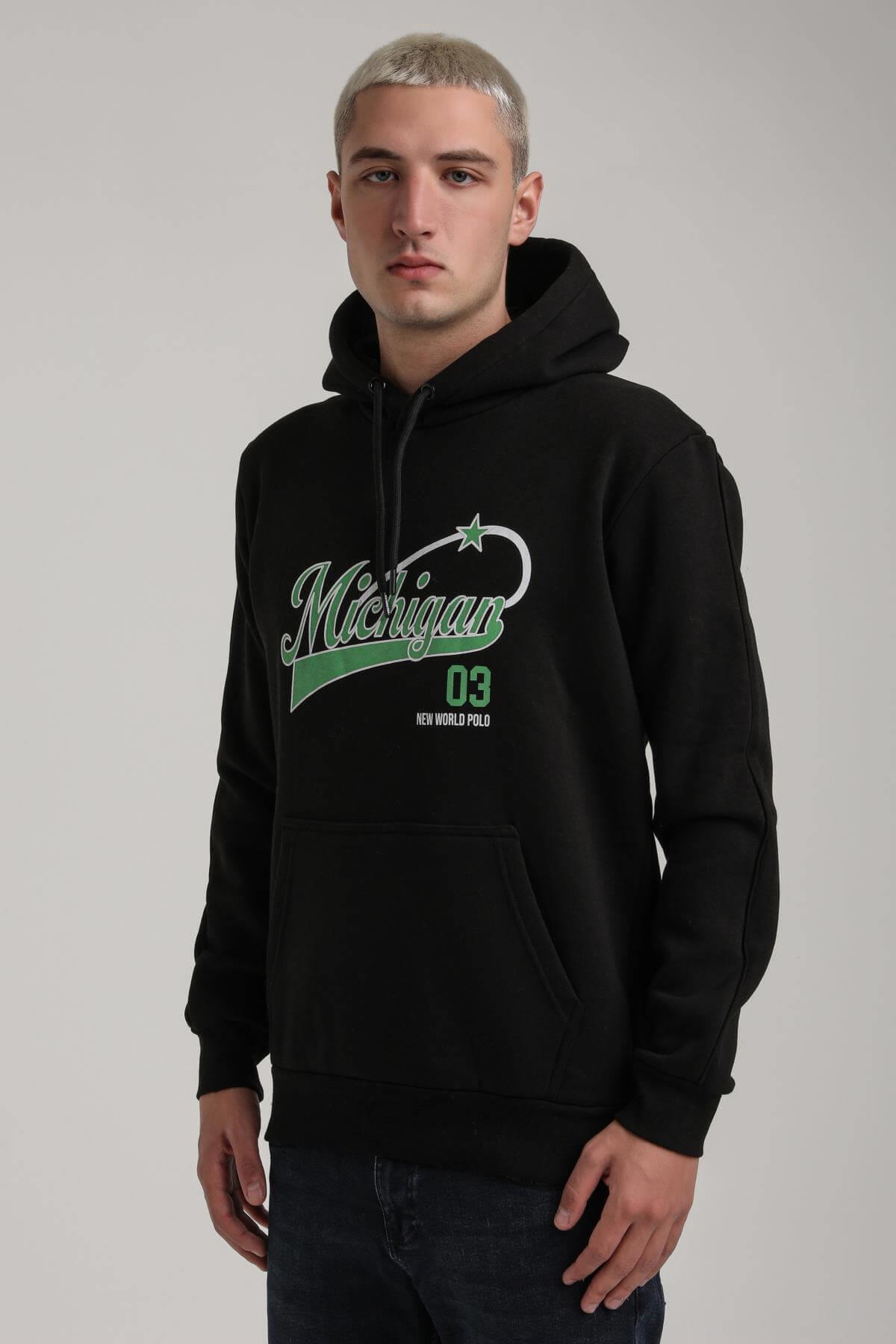 Kapüşonlu Siyah Slim Fit Full-Zip Sweatshirt 24FWM64079